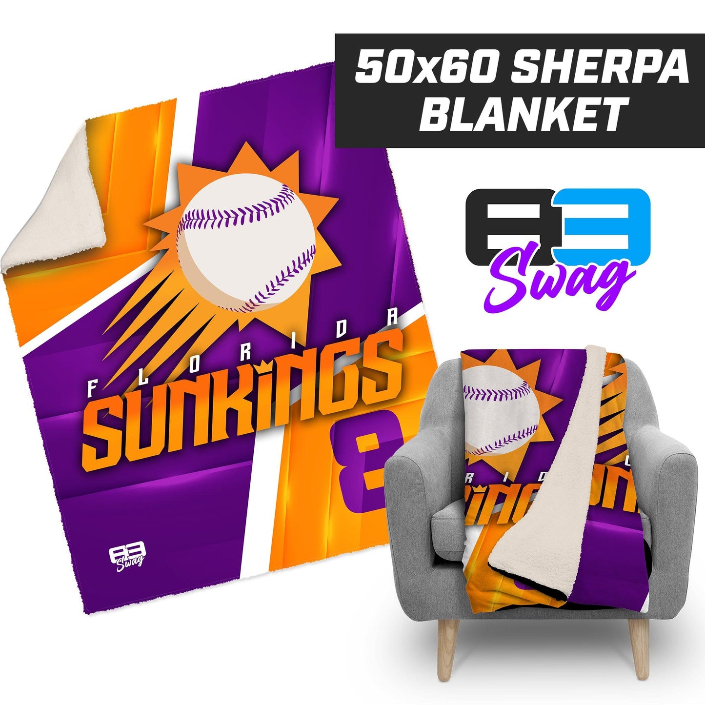 FLORIDA SUNKINGS Baseball 2024 Edition - 50”x60” Plush Sherpa Blanket - 83Swag