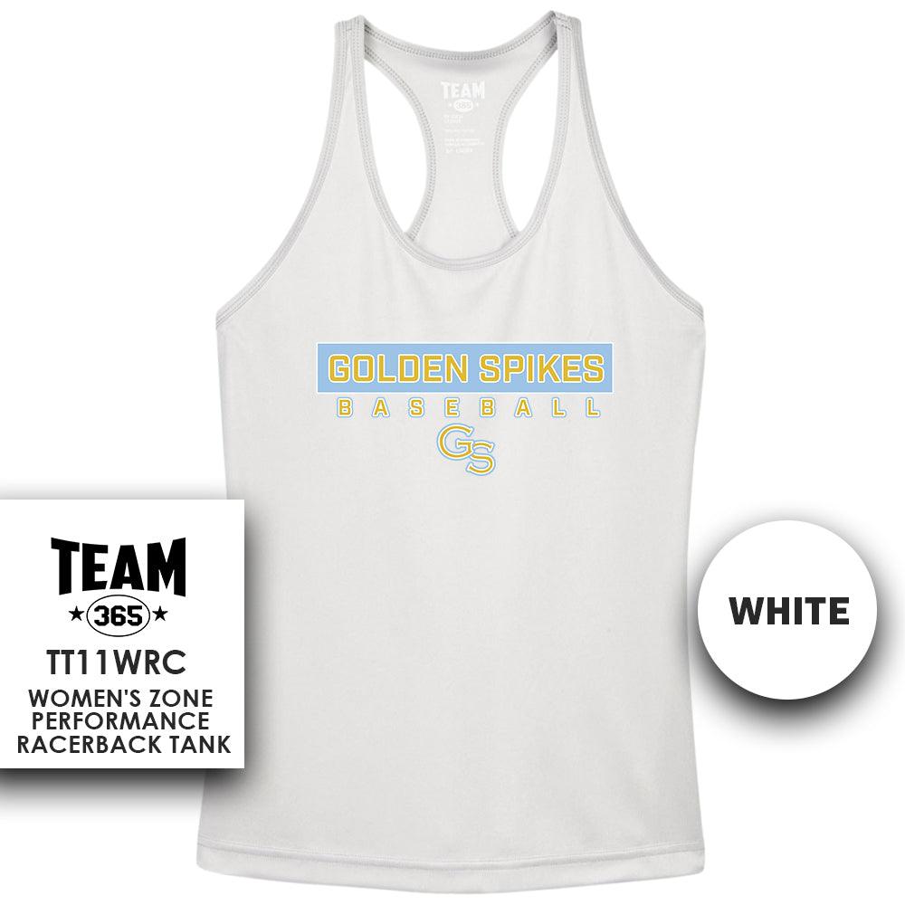 Golden Spikes Baseball V2 - Performance Women’s Racerback T - MULTIPLE COLORS AVAILABLE - 83Swag