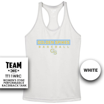 Golden Spikes Baseball V2 - Performance Women’s Racerback T - MULTIPLE COLORS AVAILABLE - 83Swag