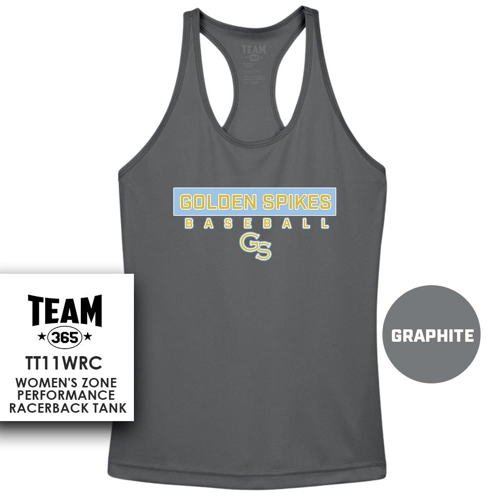 Golden Spikes Baseball V2 - Performance Women’s Racerback T - MULTIPLE COLORS AVAILABLE - 83Swag