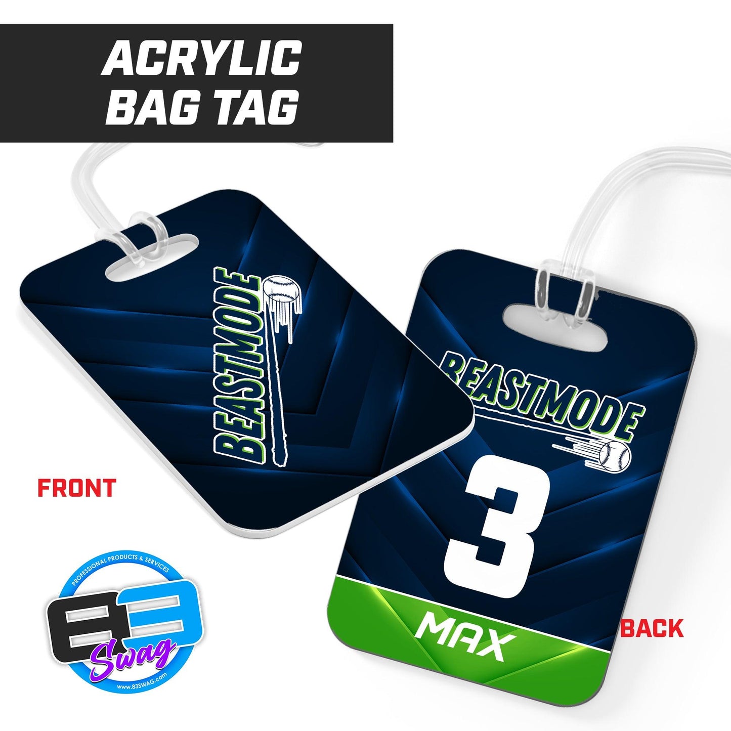 Hard Acrylic Bag Tag - Arkansas Beastmode Baseball - 83Swag