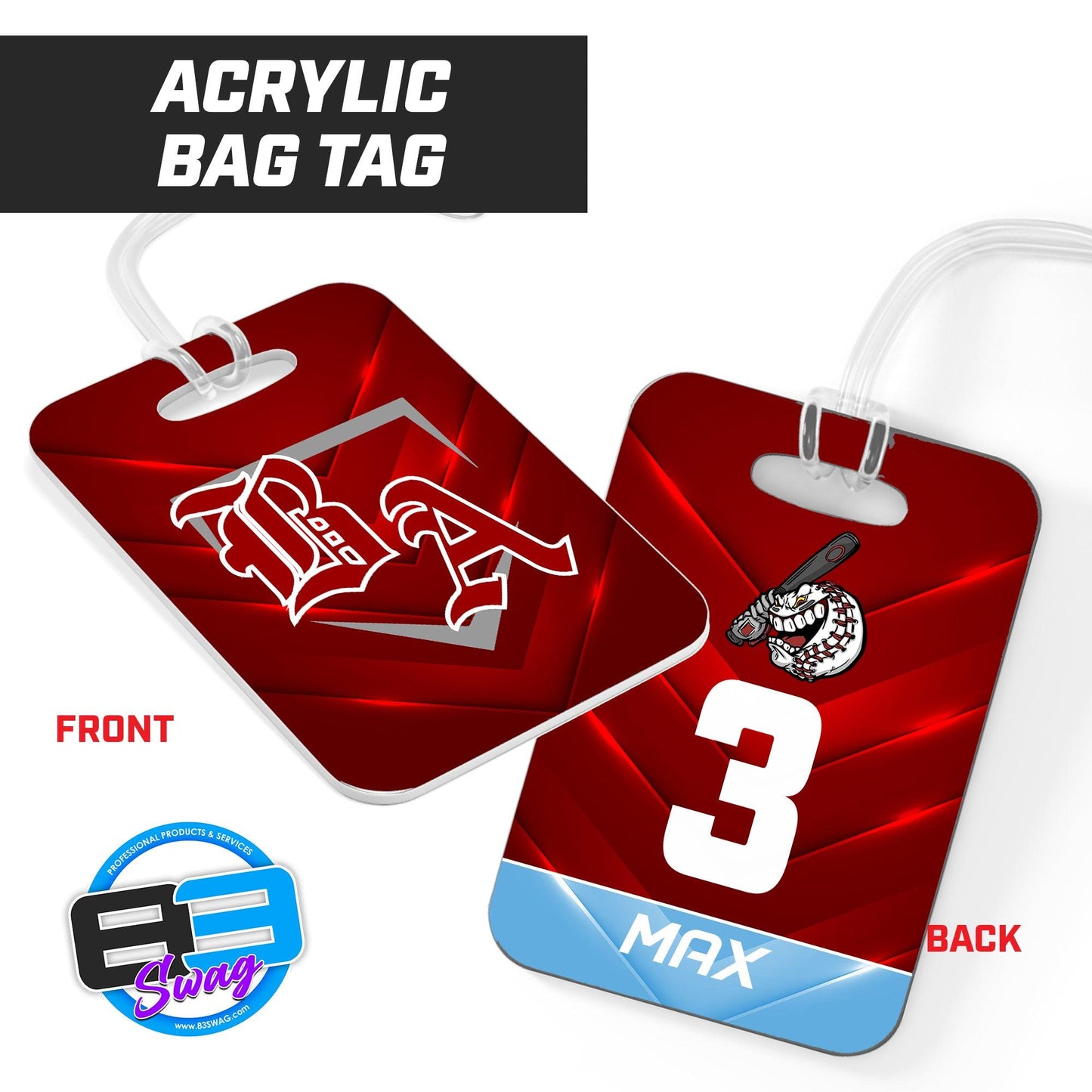 Hard Acrylic Bag Tag - Bat Attack Baseball - 83Swag