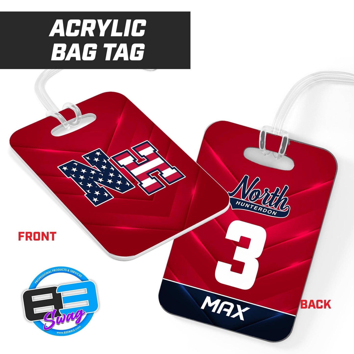 Hard Acrylic Bag Tag - North Hunterdon Baseball - 83Swag