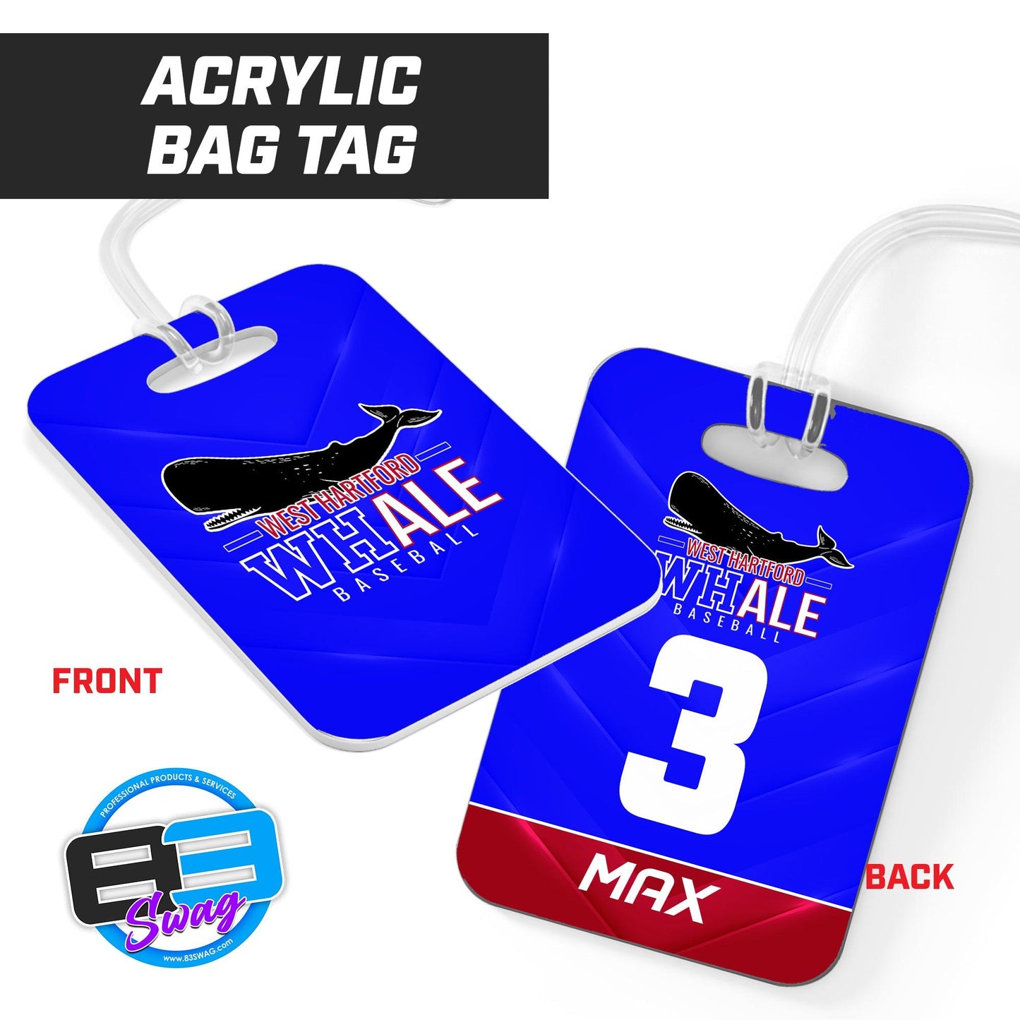Hard Acrylic Bag Tag - West Hartford Whale Baseball - 83Swag