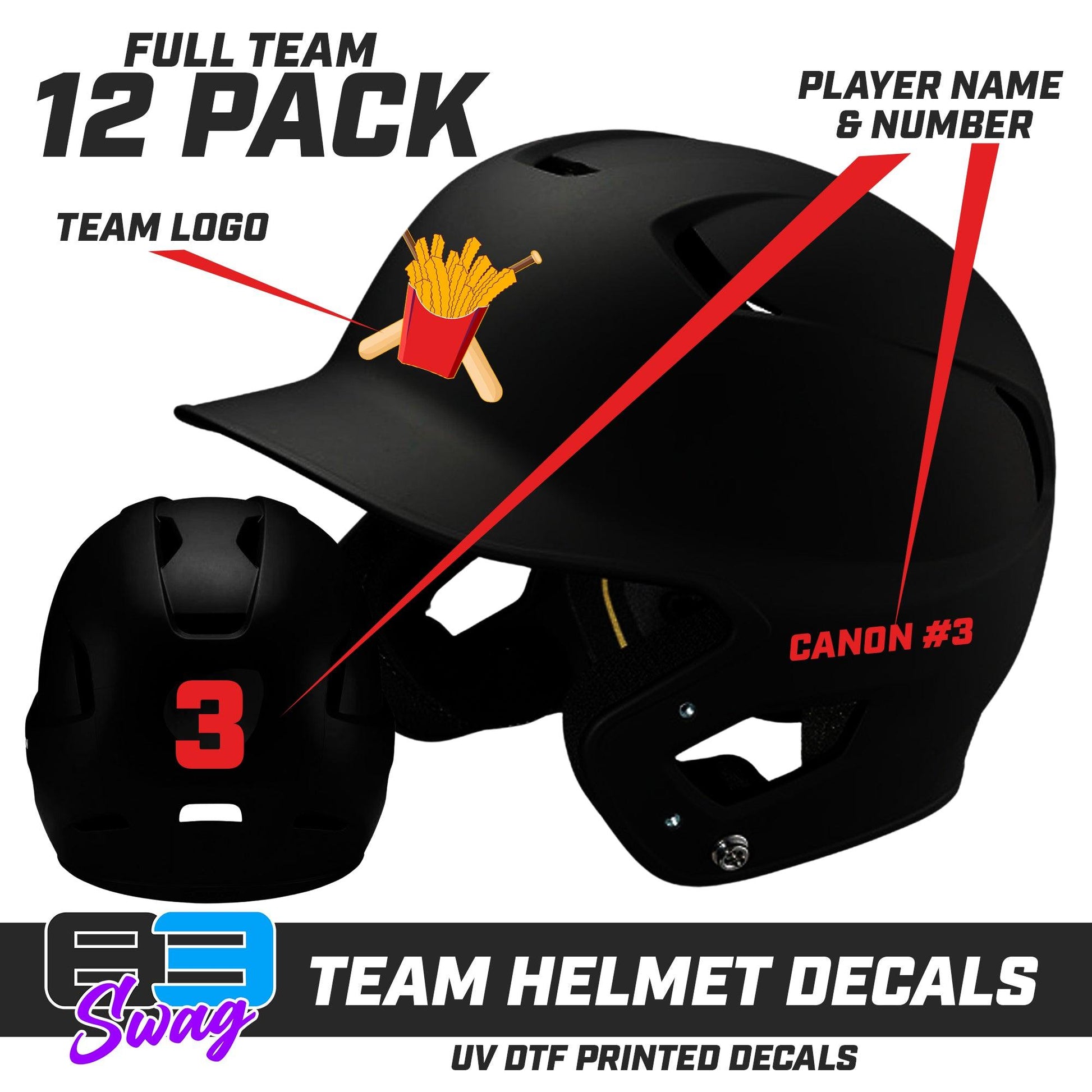 Helmet Decal Set (12 Pack) - Team Rally Fries Baseball - 83Swag