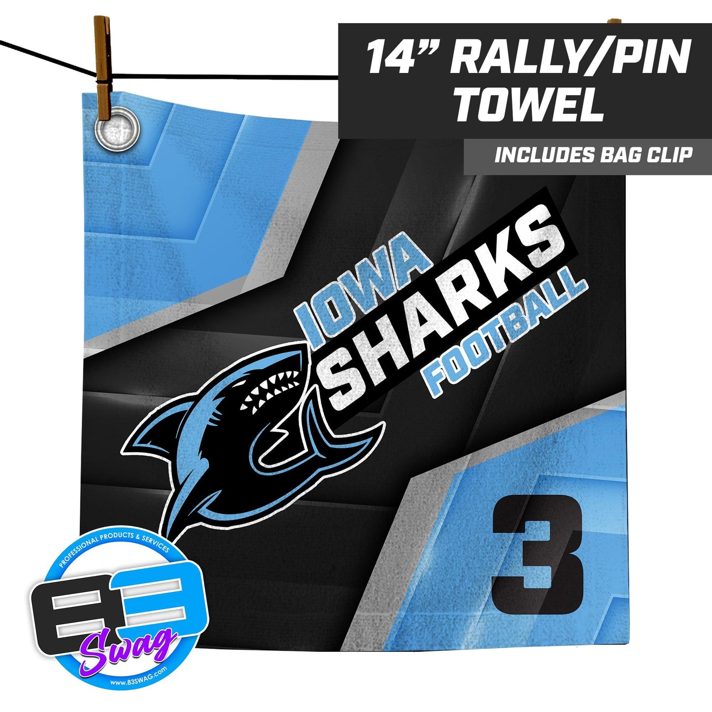 Iowa Sharks Football - 14"x14" Rally Towel - 83Swag