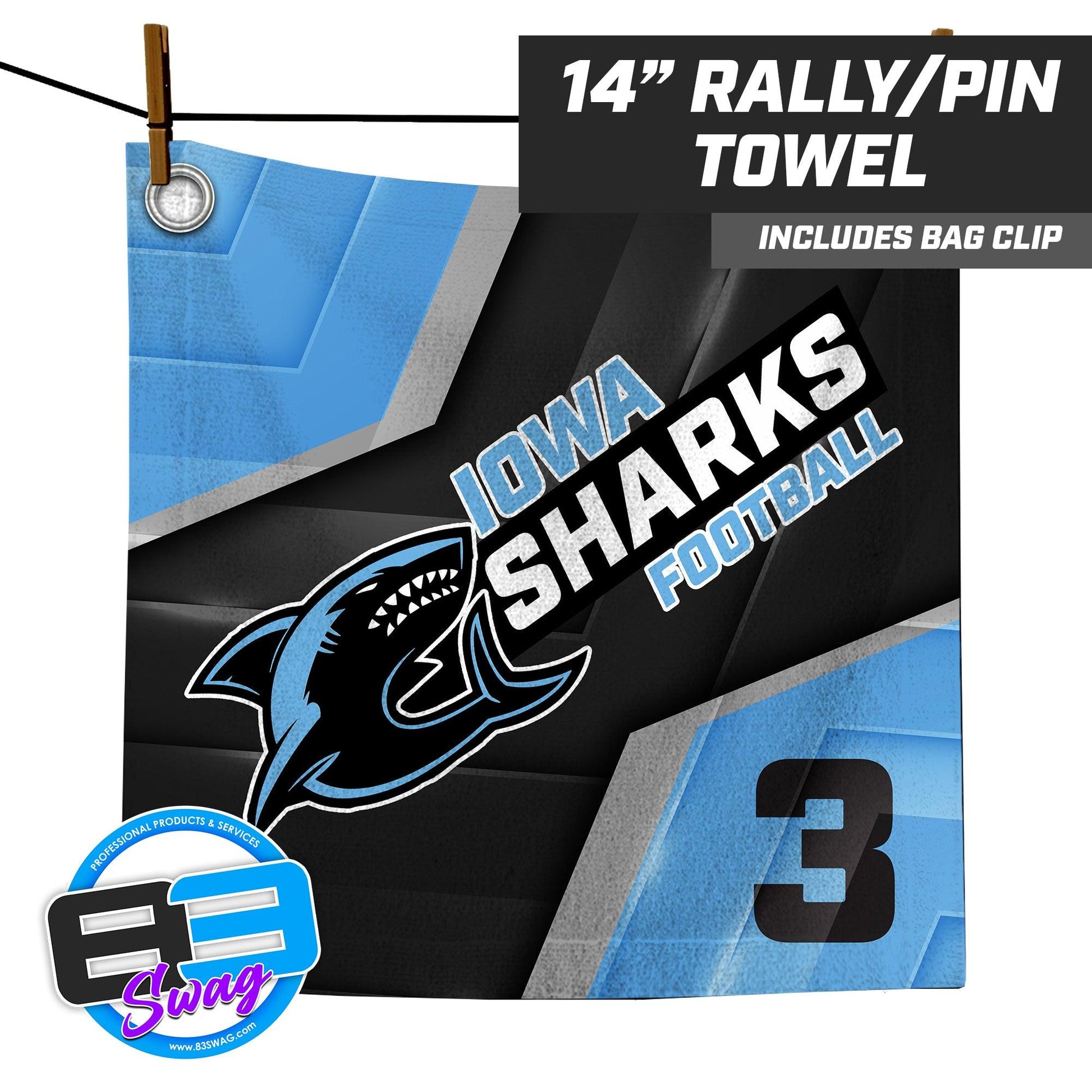 Iowa Sharks Football - 14"x14" Rally Towel - 83Swag