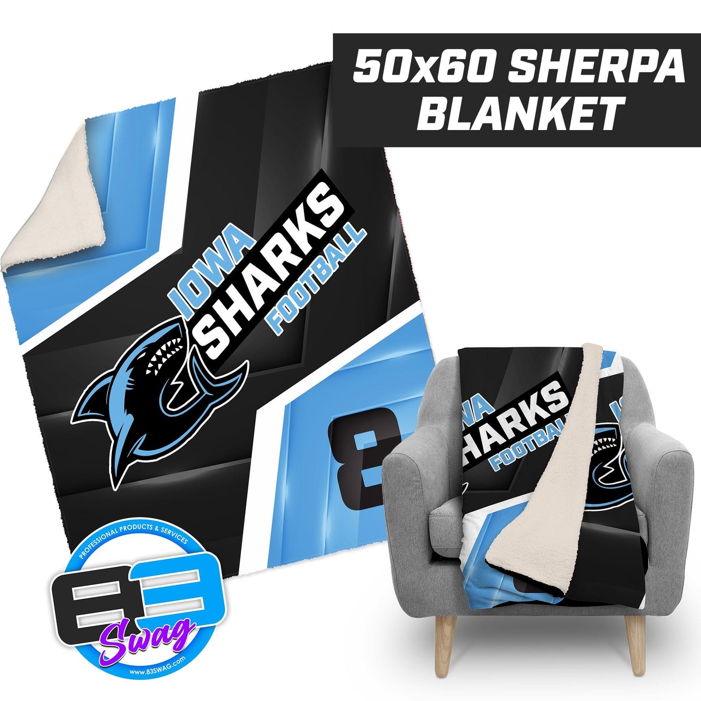 Iowa Sharks Football - 50”x60” Plush Sherpa Blanket - 83Swag