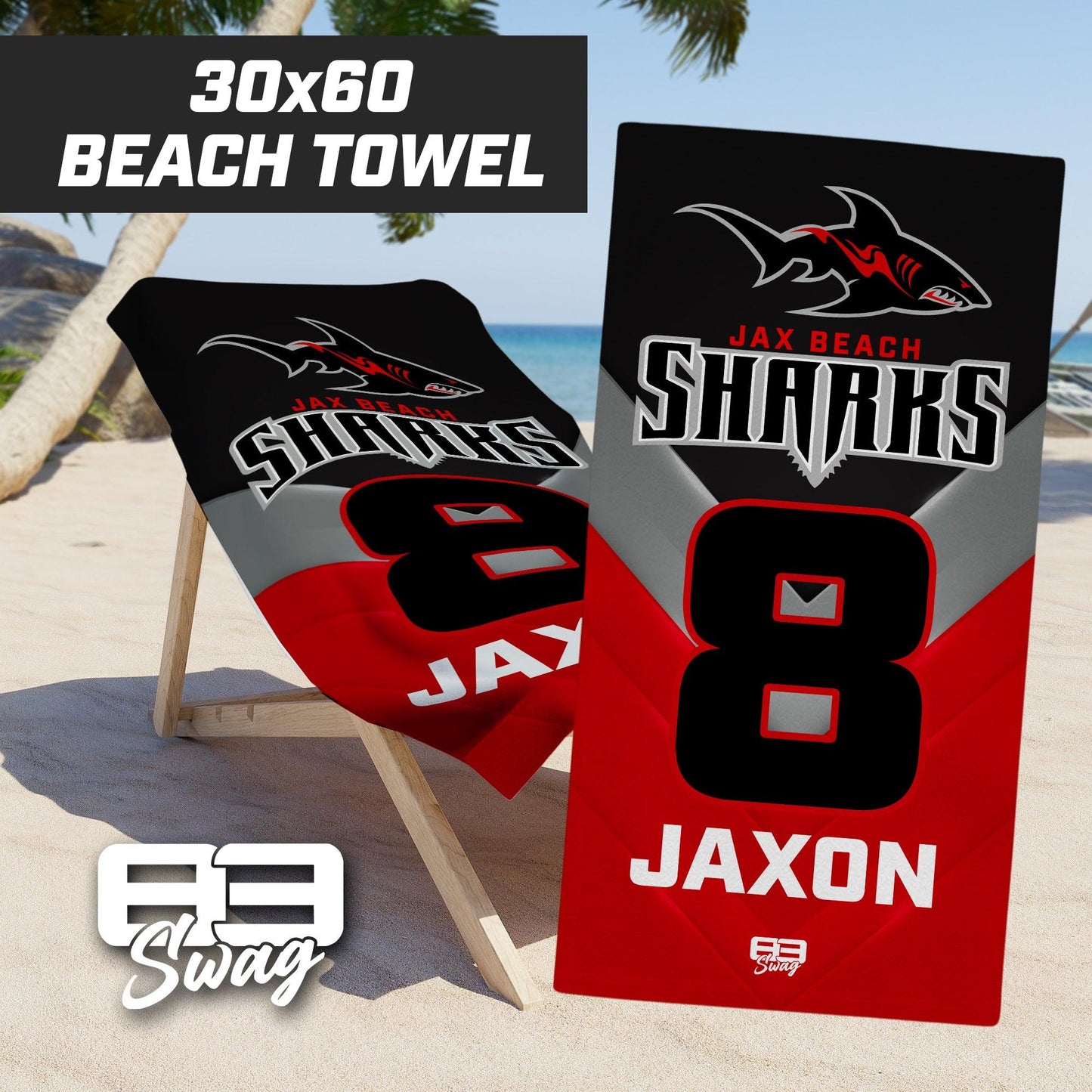 Jax Beach Sharks Football - 30"x60" Beach Towel - 83Swag