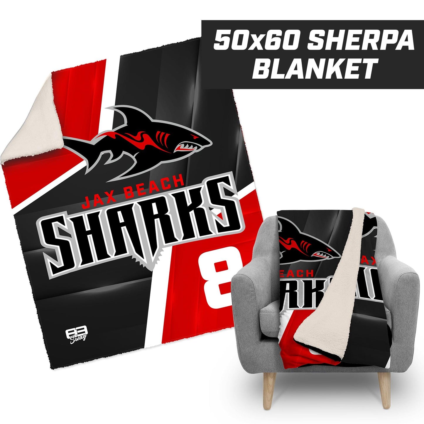 Jax Beach Sharks Football - 50”x60” Plush Sherpa Blanket - 83Swag