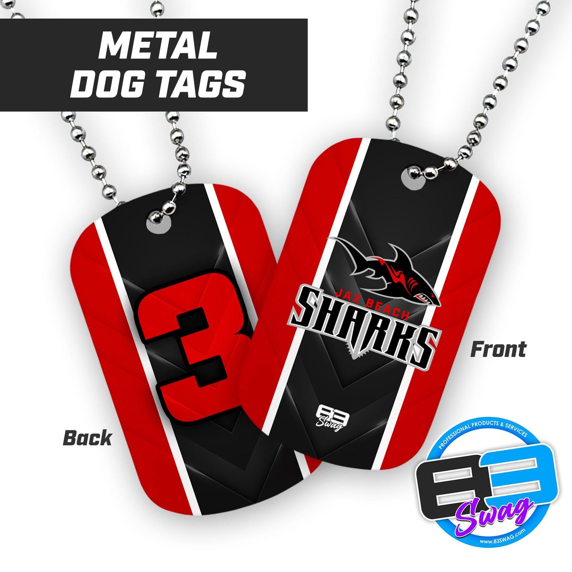 Jax Beach Sharks Football - Double Sided Dog Tags - Includes Chain - 83Swag