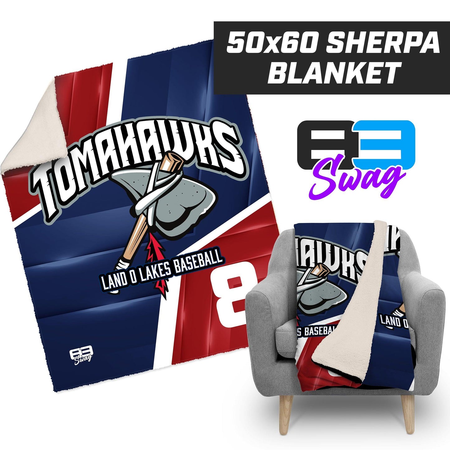 Land O Lakes Tomahawks 2024 Edition - 50”x60” Plush Sherpa Blanket - 83Swag