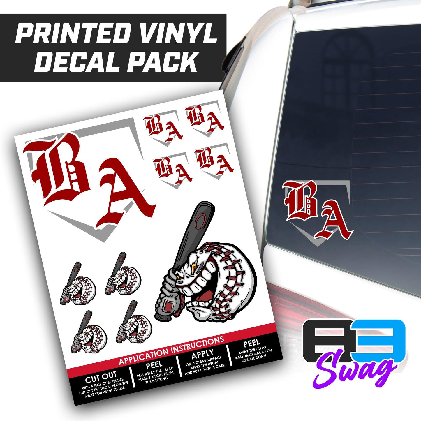 Logo Decal Pack Sheet - Bat Attack Baseball - 83Swag