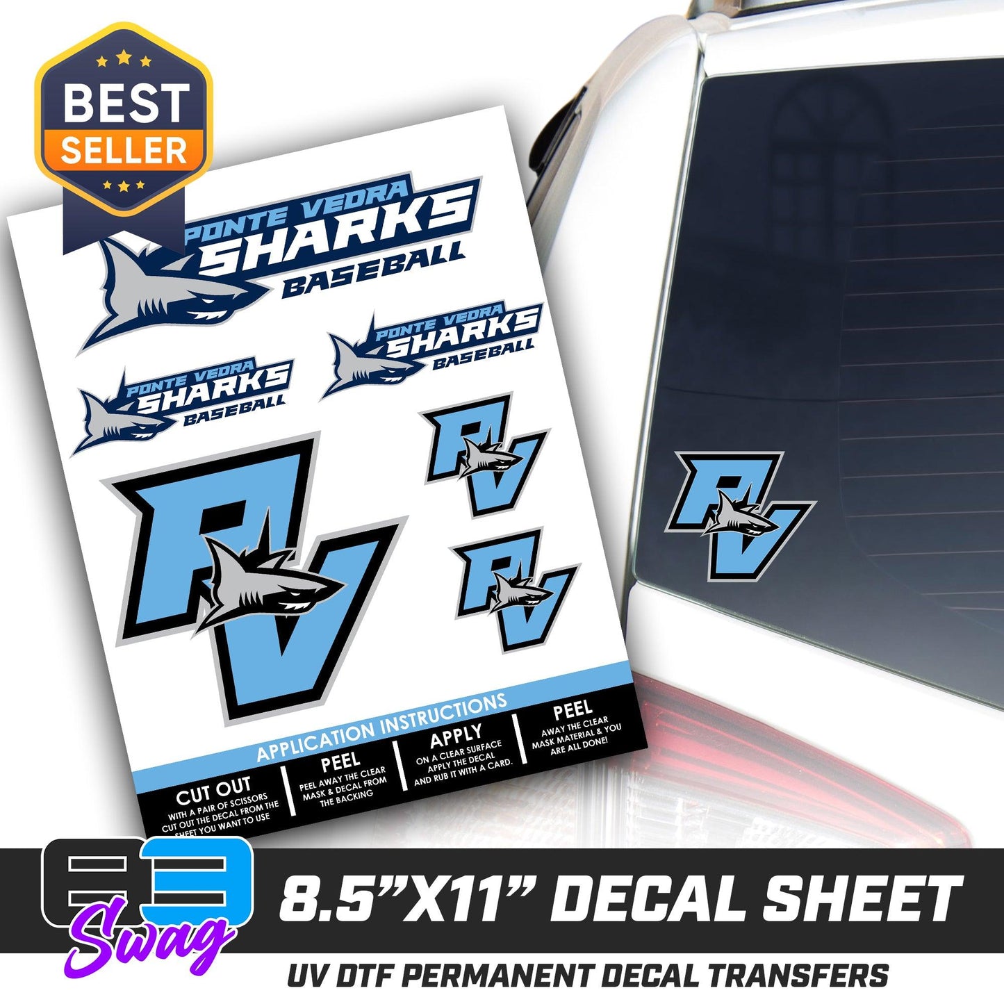 Logo Decal Pack Sheet - Ponte Vedra Sharks Baseball - 83Swag