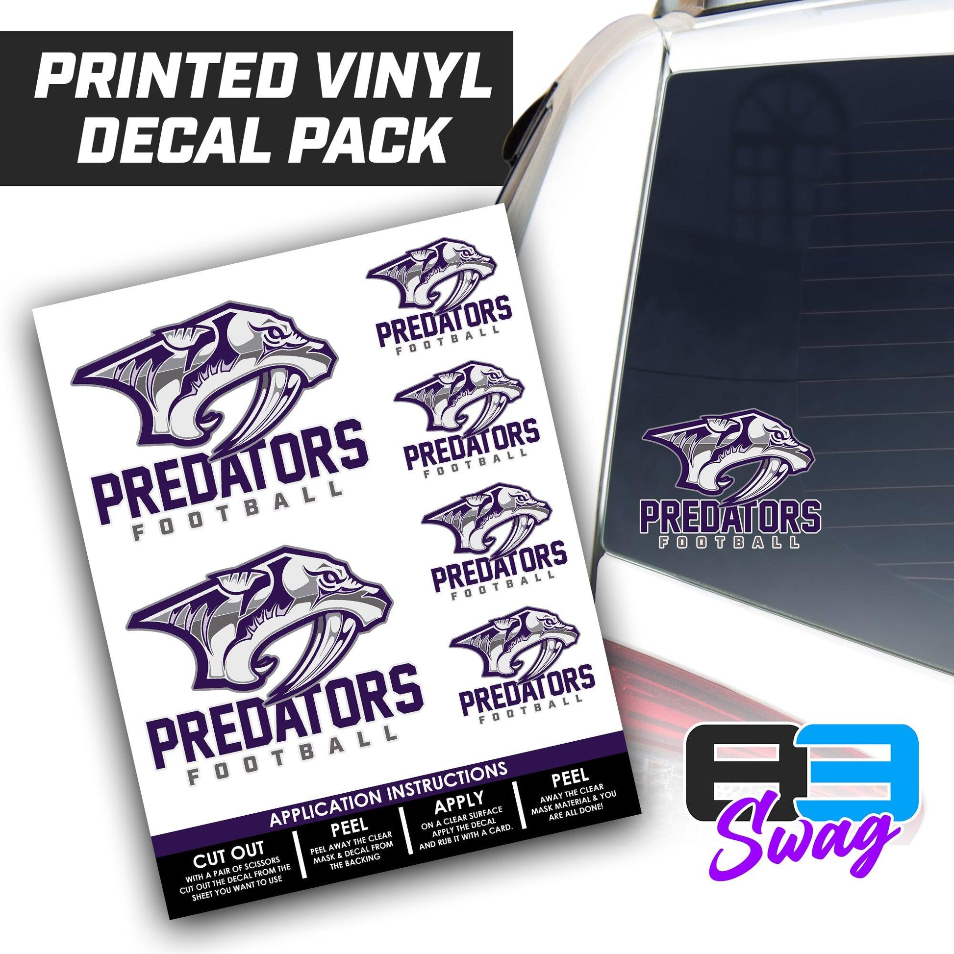 Logo Decal Pack Sheet - Predators Football - 83Swag