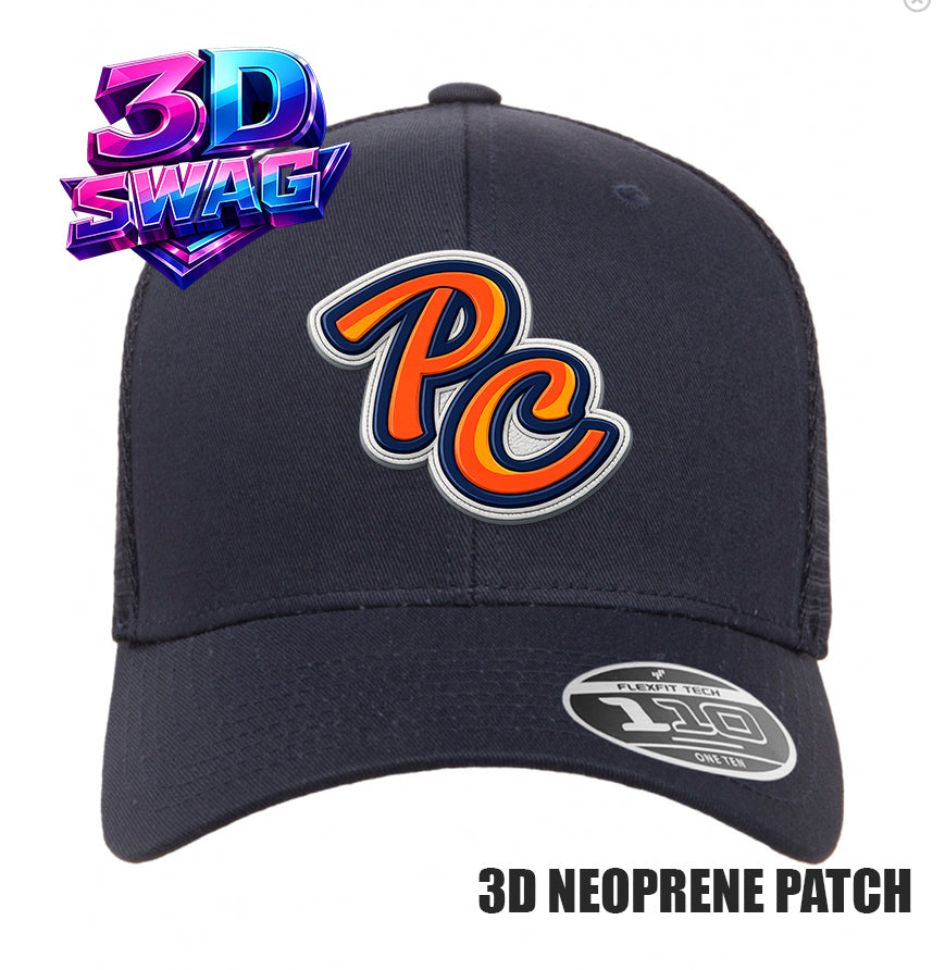 PEACH CLOBBERS BASEBALL - 3D PATCH TEAM HATS - Flexfit 110M Mesh Hat