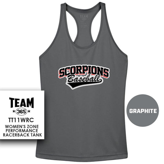 Performance Women’s Racerback T - MULTIPLE COLORS AVAILABLE - Scorpions Baseball - 83Swag