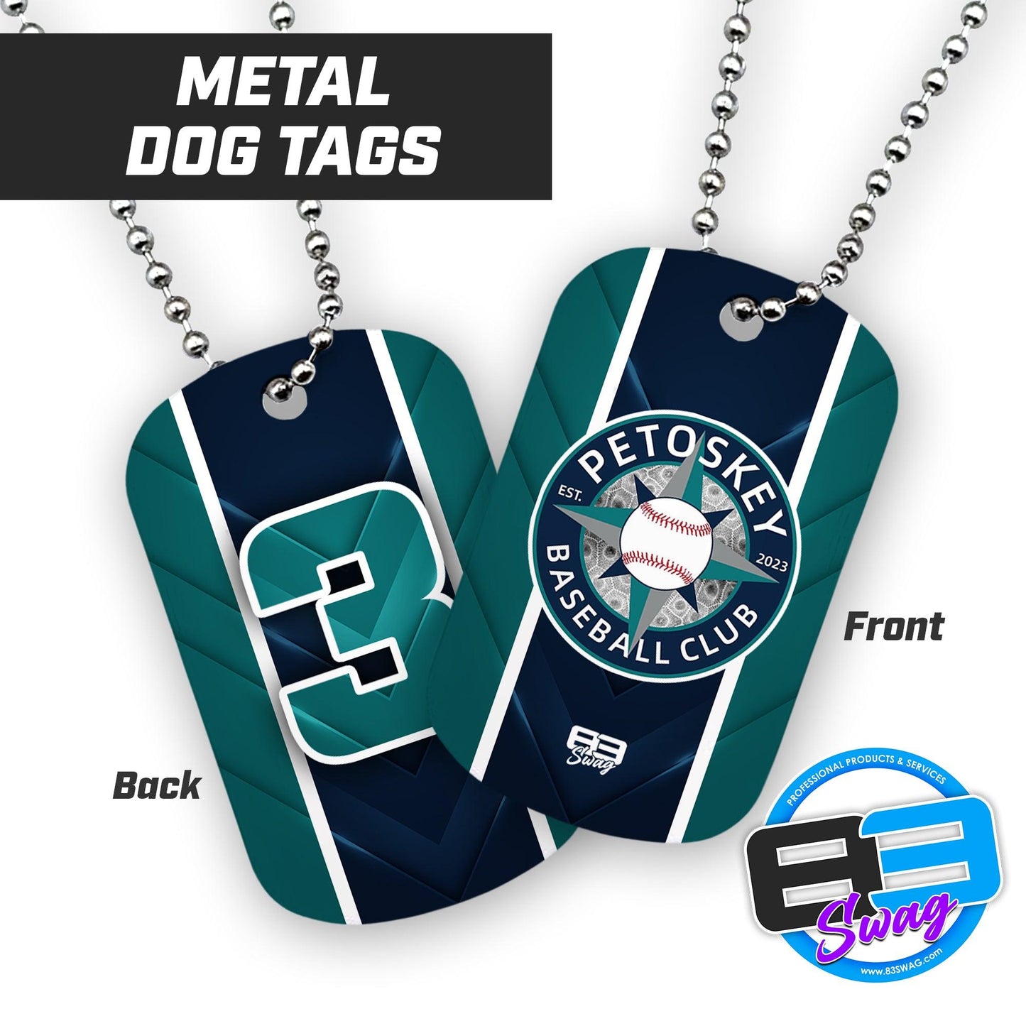 Petoskey Baseball Club - Double Sided Dog Tags - Includes Chain - 83Swag