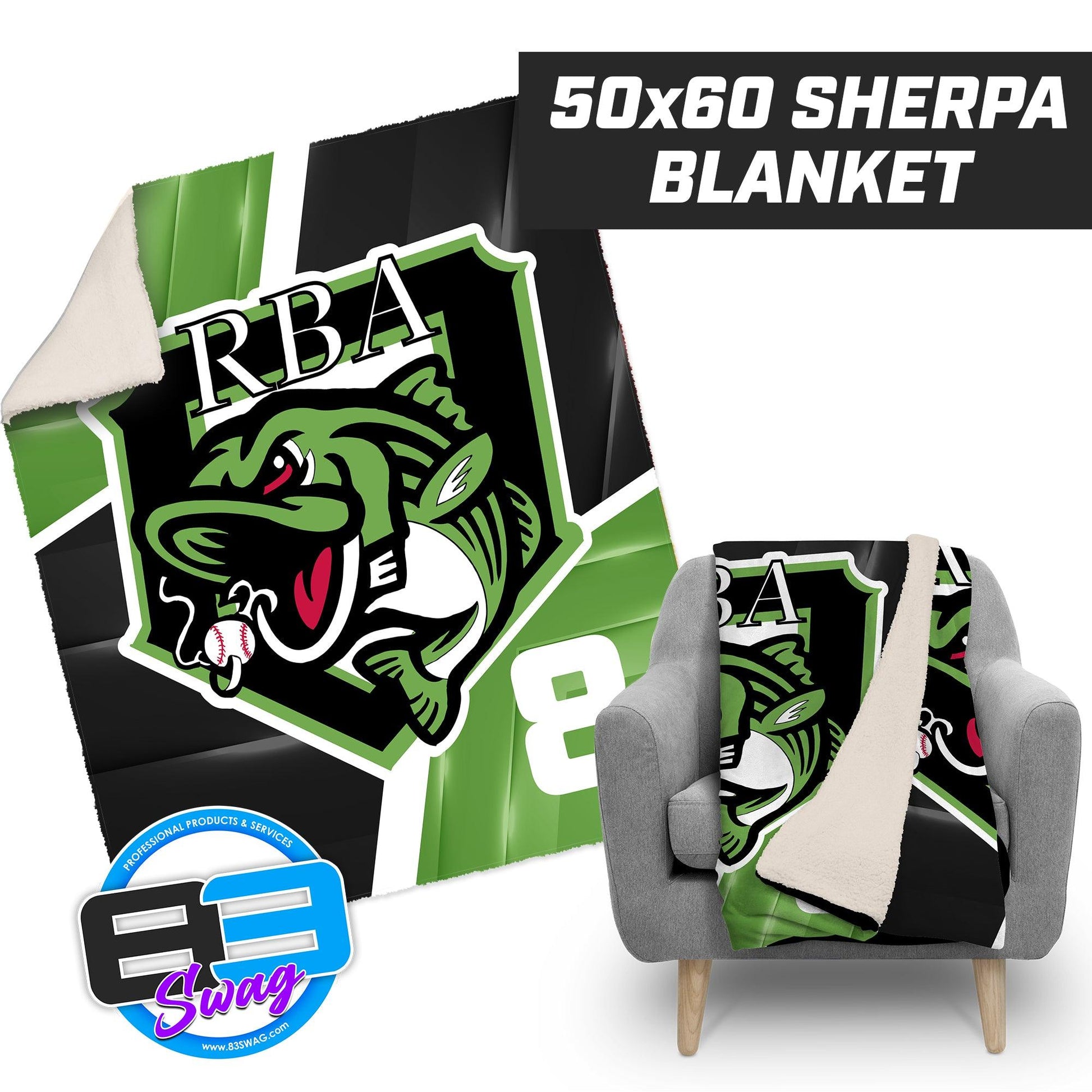 RBA Stripers Baseball - 50”x60” Plush Sherpa Blanket - 83Swag