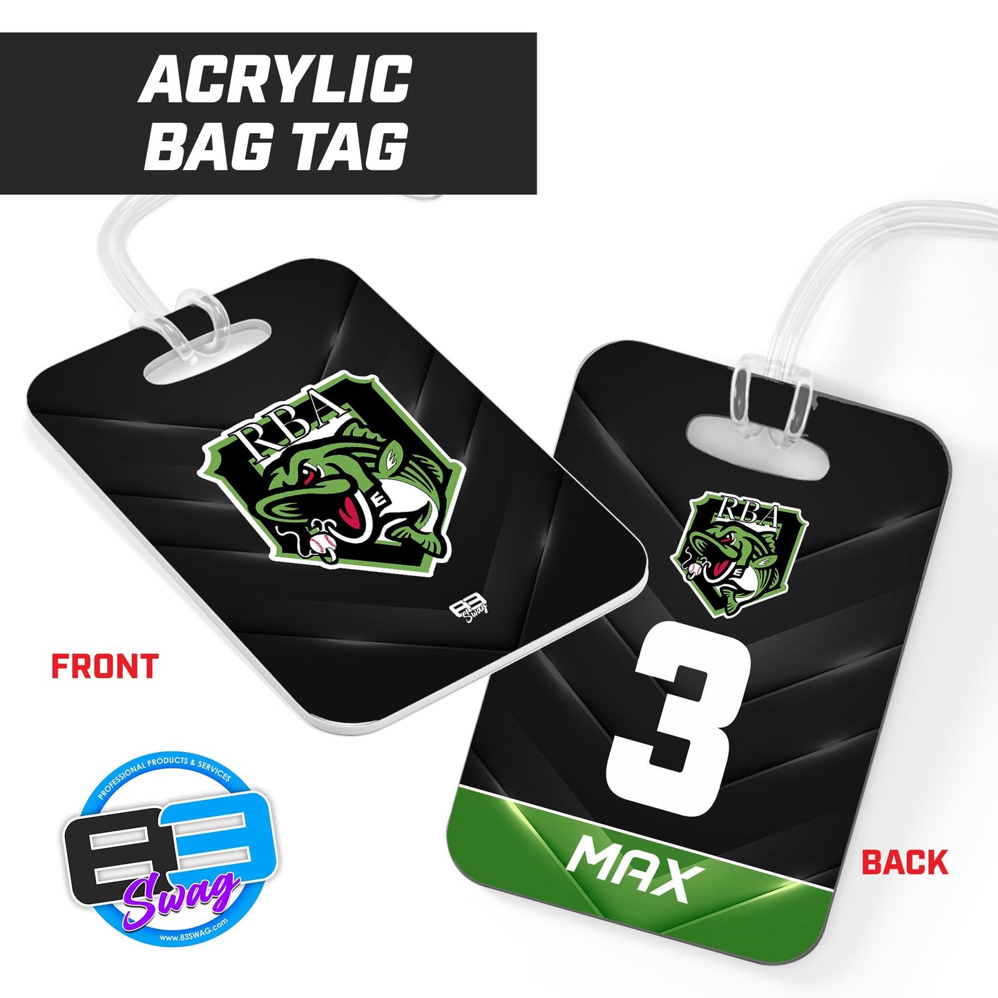 RBA Stripers Baseball - Hard Acrylic Bag Tag - 83Swag