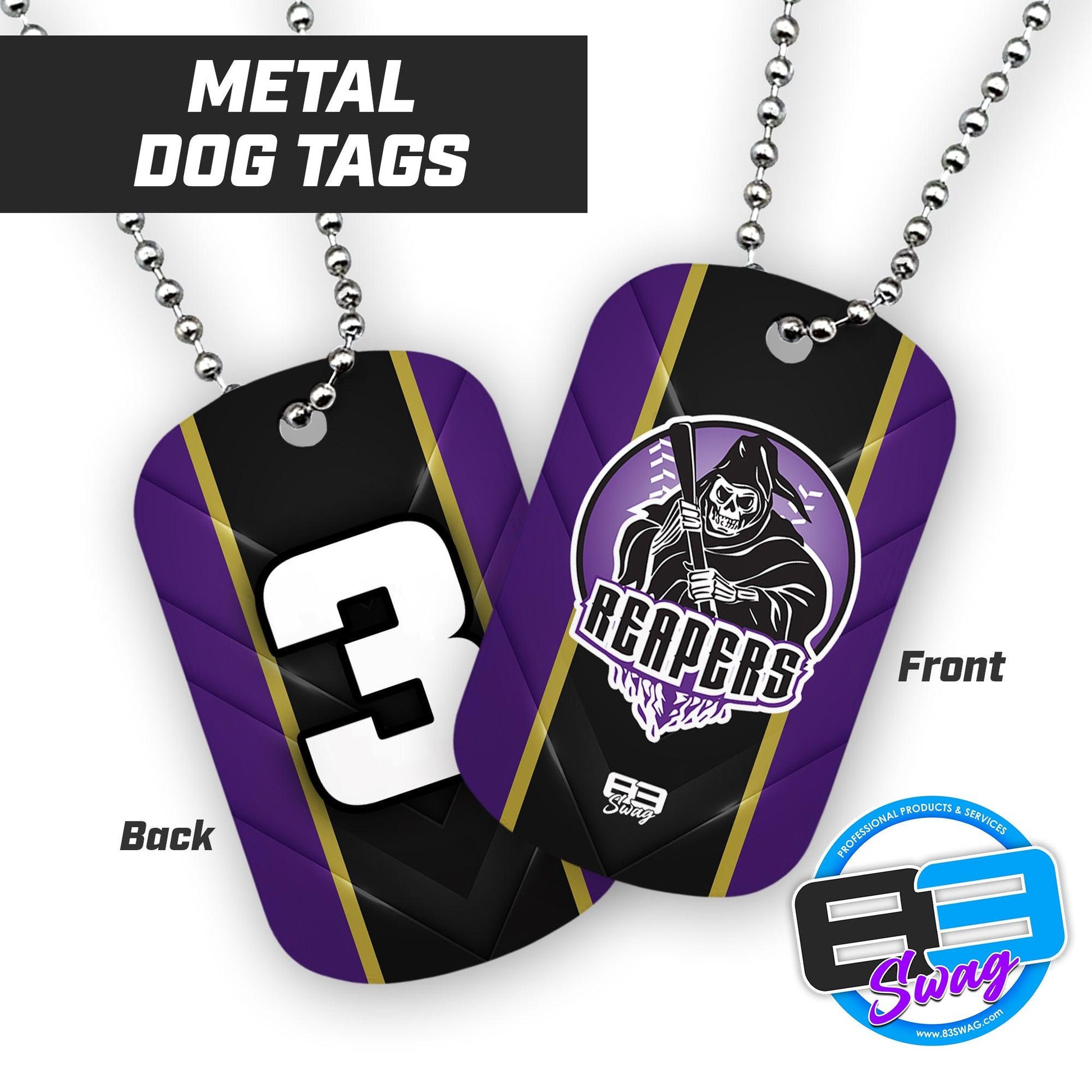 Reapers Softball - Double Sided Dog Tags - Includes Chain - 83Swag