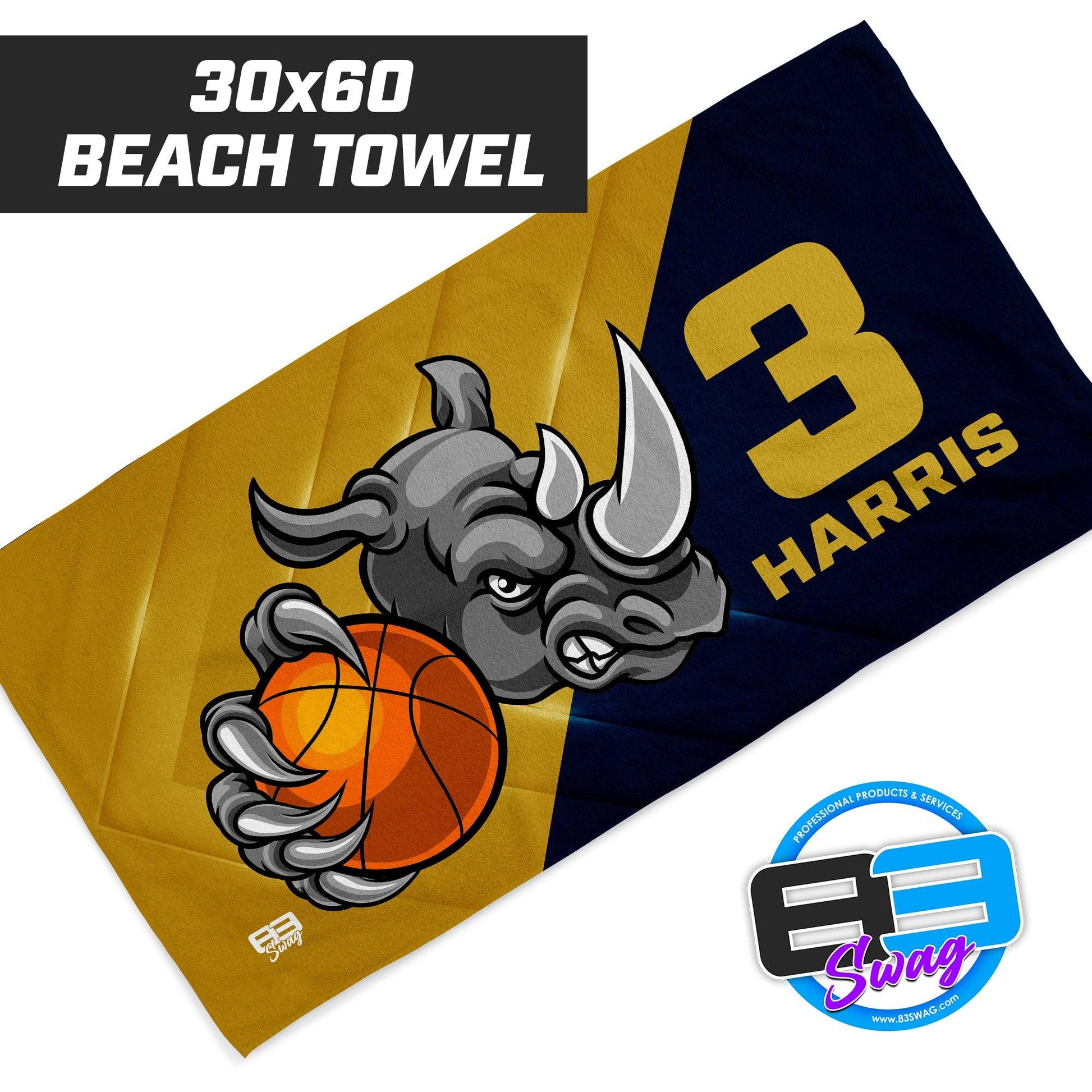 Rhino Basketball - 30"x60" Beach Towel - 83Swag