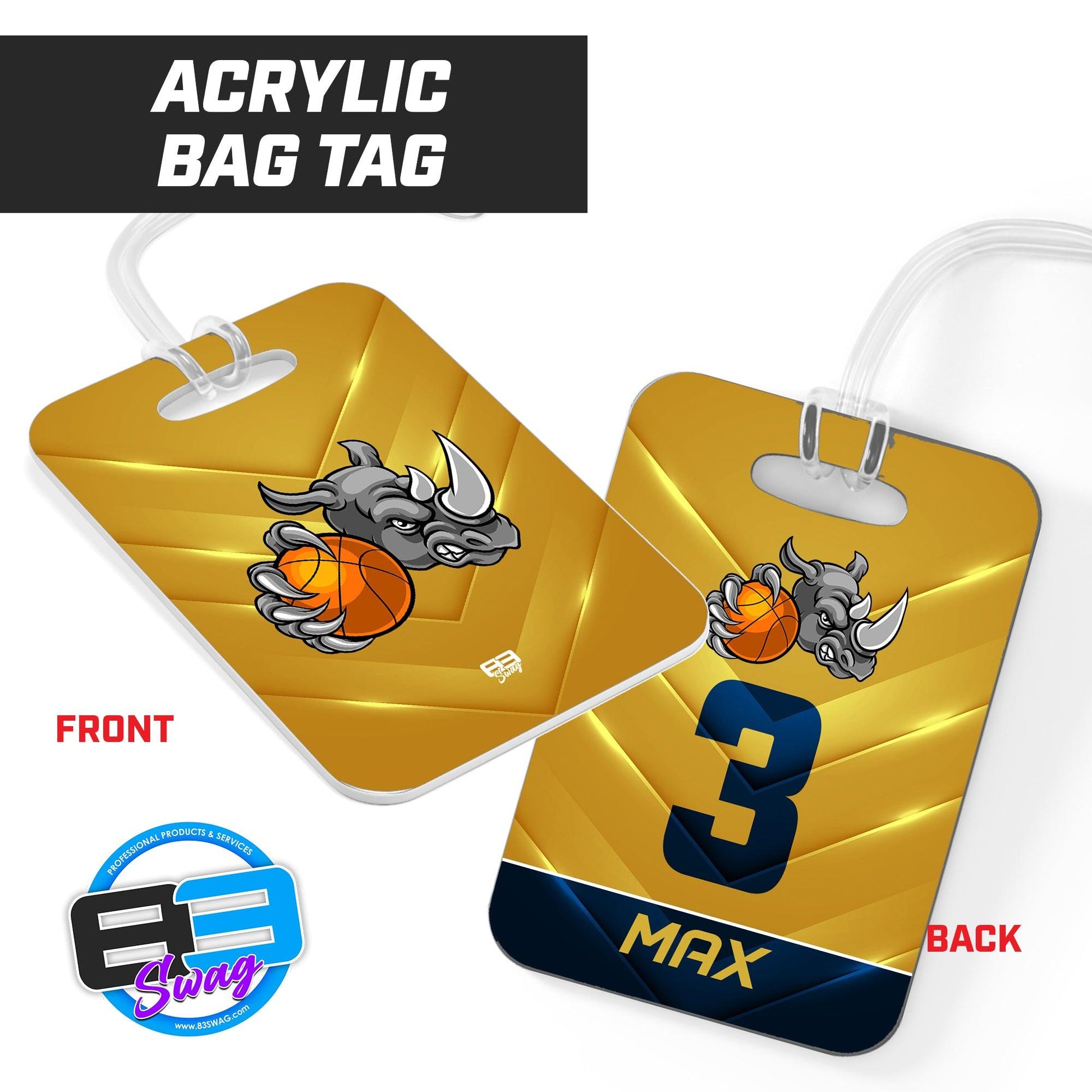 Rhino Basketball - Hard Acrylic Bag Tag - 83Swag