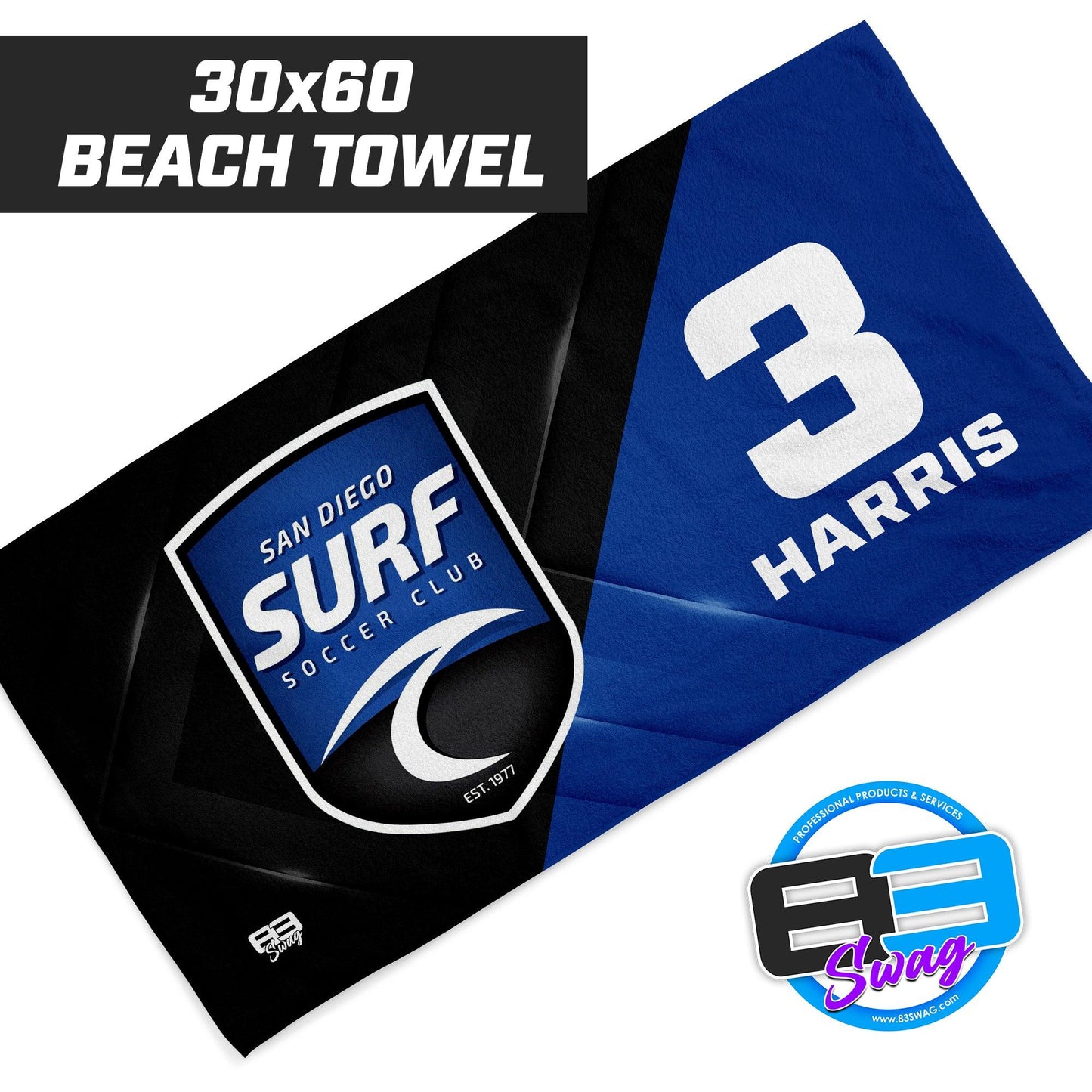 San Diego Surf Soccer - 30"x60" Beach Towel - 83Swag