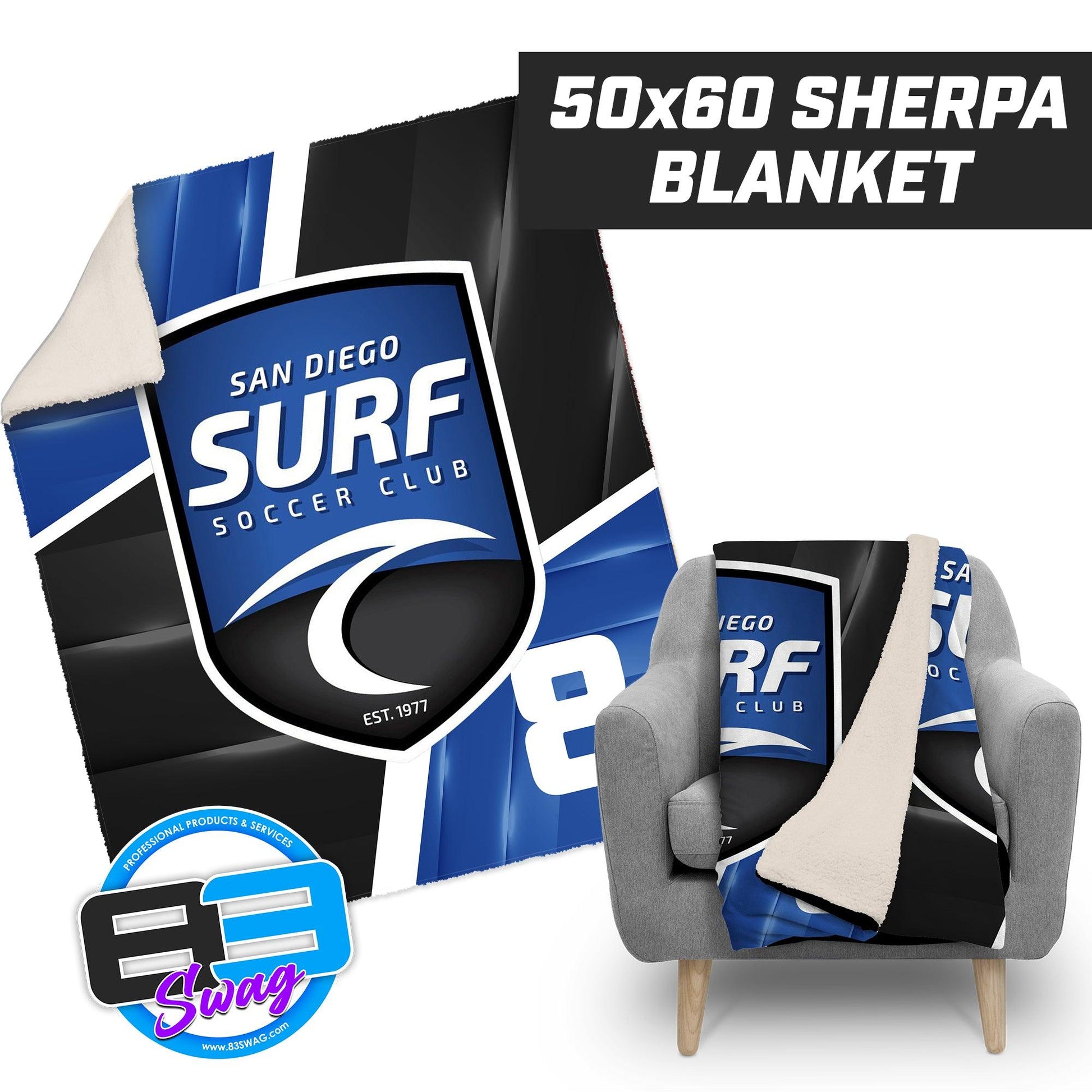 San Diego Surf Soccer - 50”x60” Plush Sherpa Blanket - 83Swag