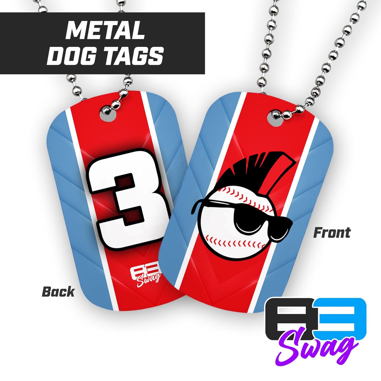 Screwballs Baseball - Double Sided Dog Tags - Includes Chain - 83Swag