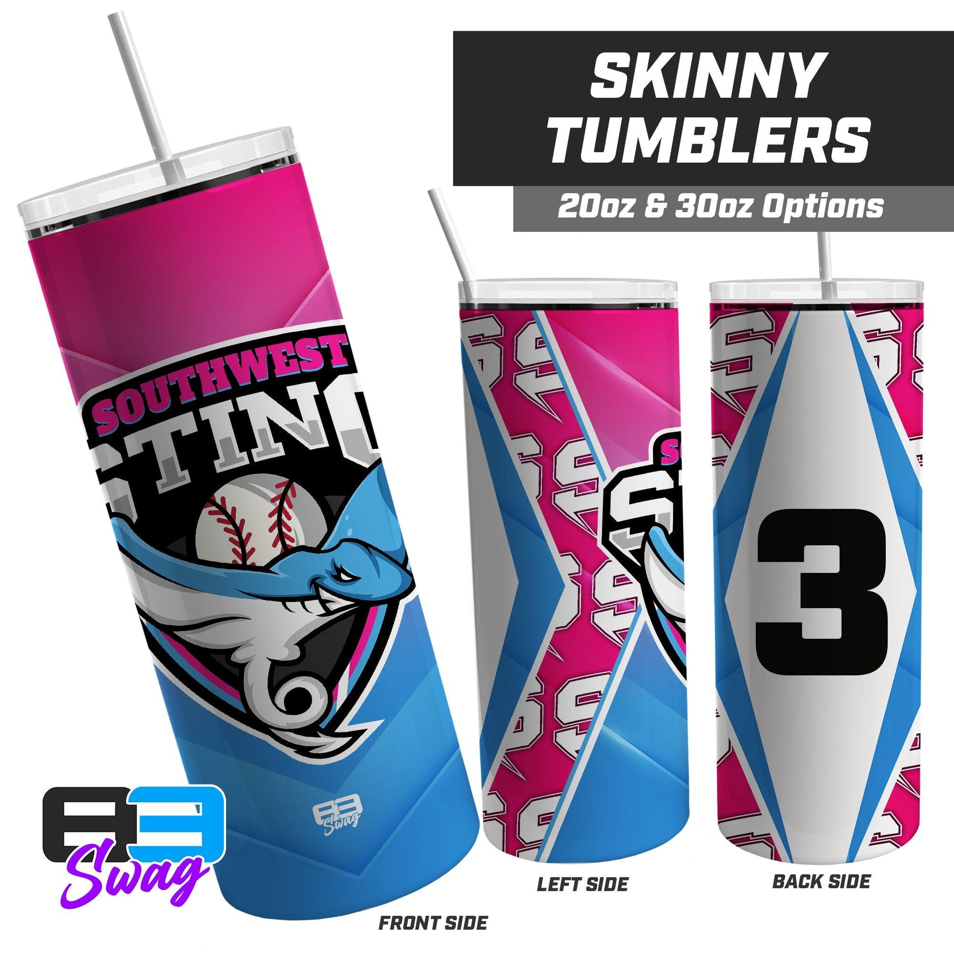 Southwest Sting Baseball - PINK 2024 Edition - 20oz & 30oz Skinny Tumbler - 83Swag