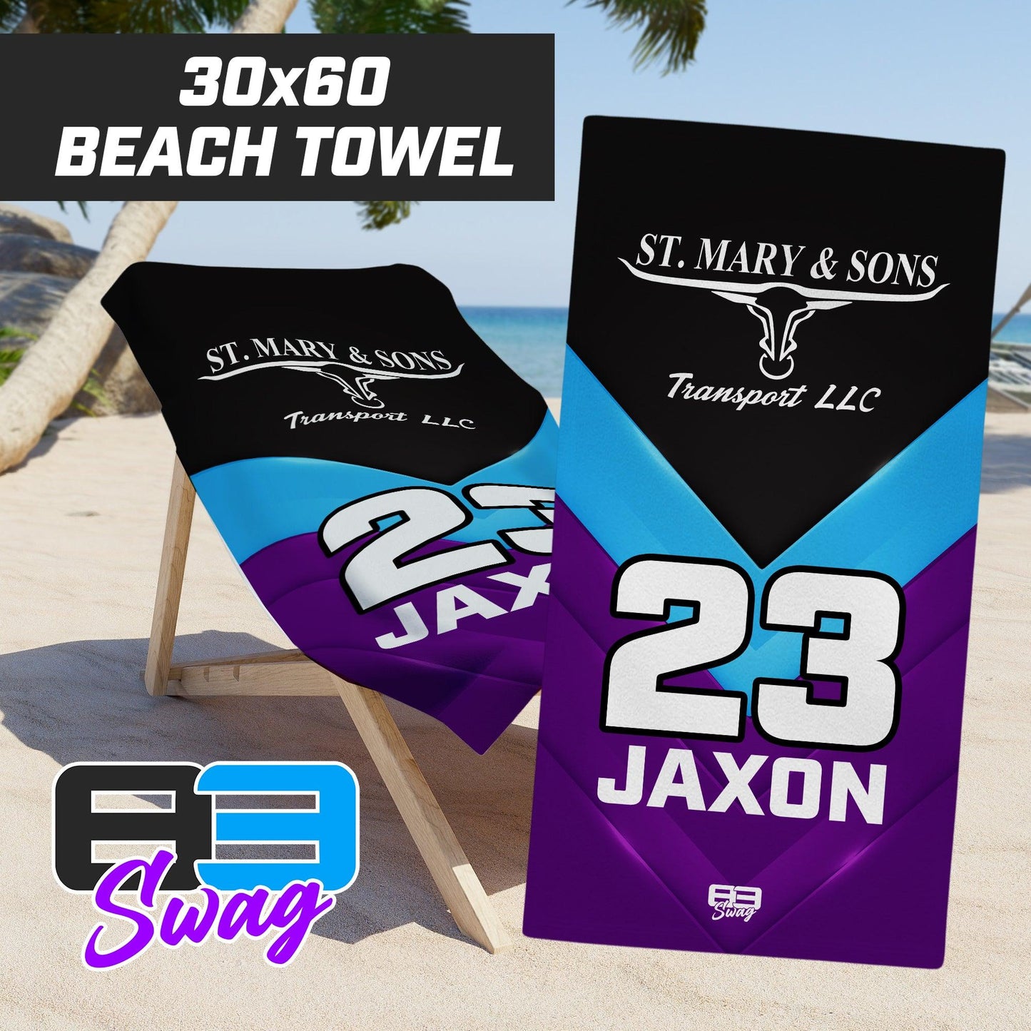 St. Mary & Sons Transport LLC Softball 2024 Edition - 30"x60" Beach Towel - 83Swag