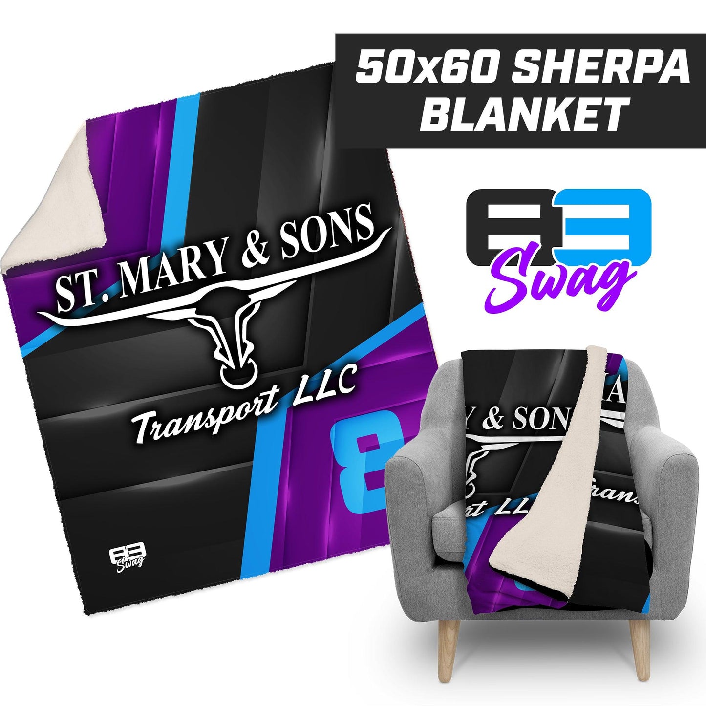 St. Mary & Sons Transport LLC Softball 2024 Edition - 50”x60” Plush Sherpa Blanket - 83Swag