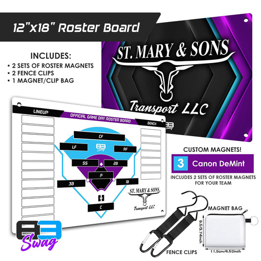 St. Mary & Sons Transport LLC Softball 2024 Edition - Custom Team Roster Magnetic Board - 83Swag