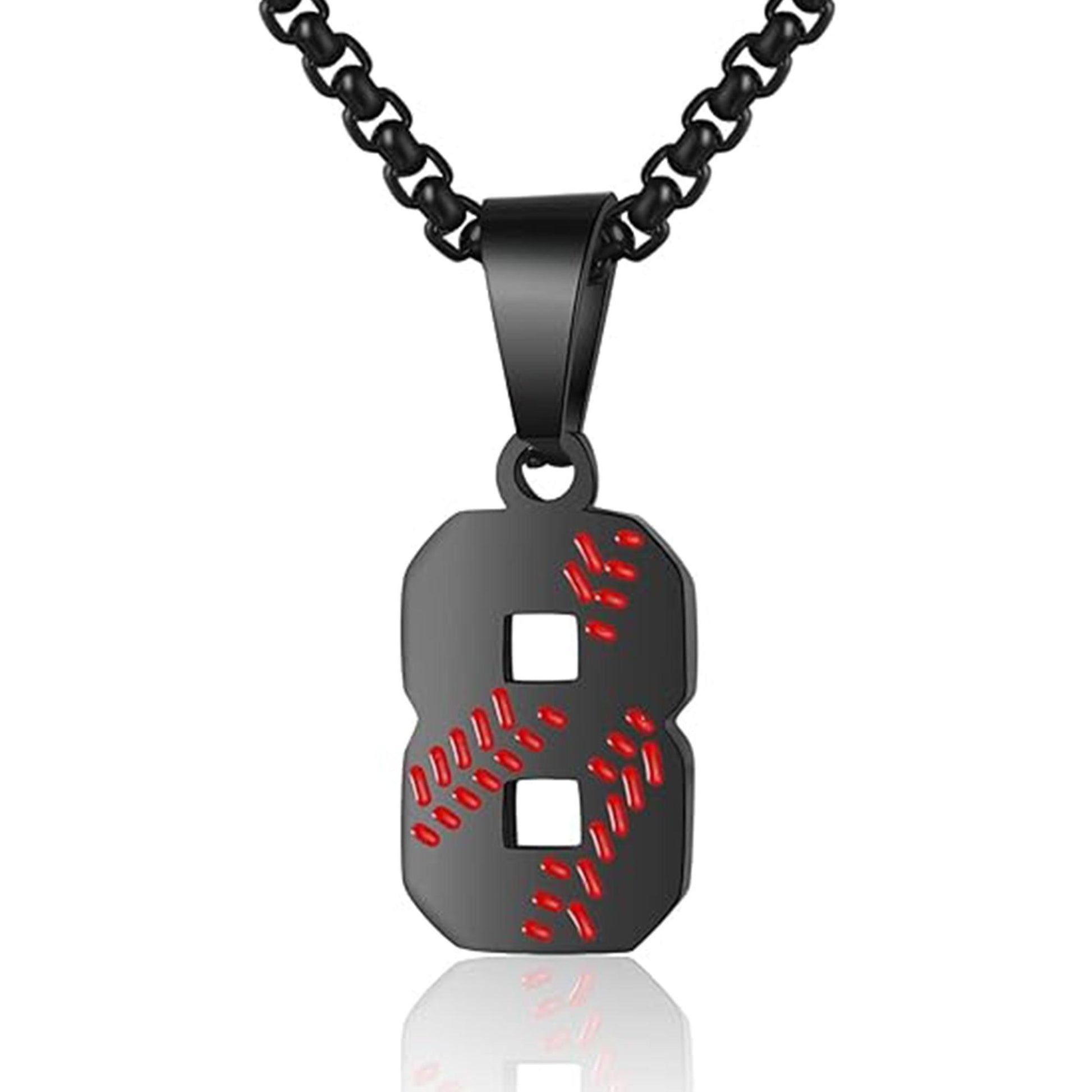 Stainless Steel Black & Red Baseball Number Necklace with Number Charm - 83Swag