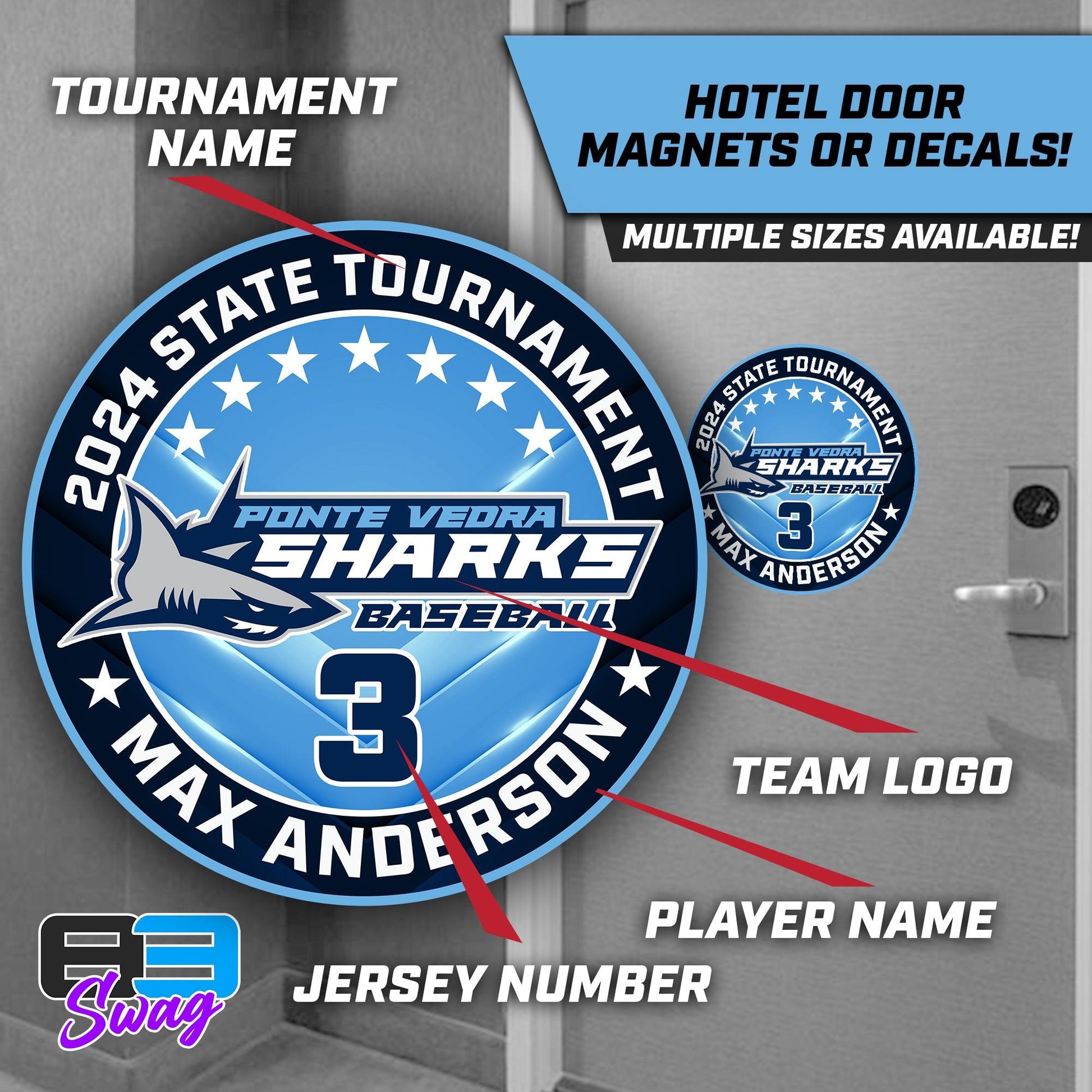 Team Hotel Door Tournament Magnets OR Vinyl Decals! - 83Swag