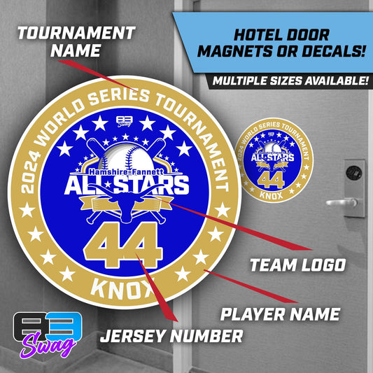 Team Hotel Door Tournament Magnets OR Vinyl Decals! - Hamshire-Fannett All Stars Baseball - 83Swag