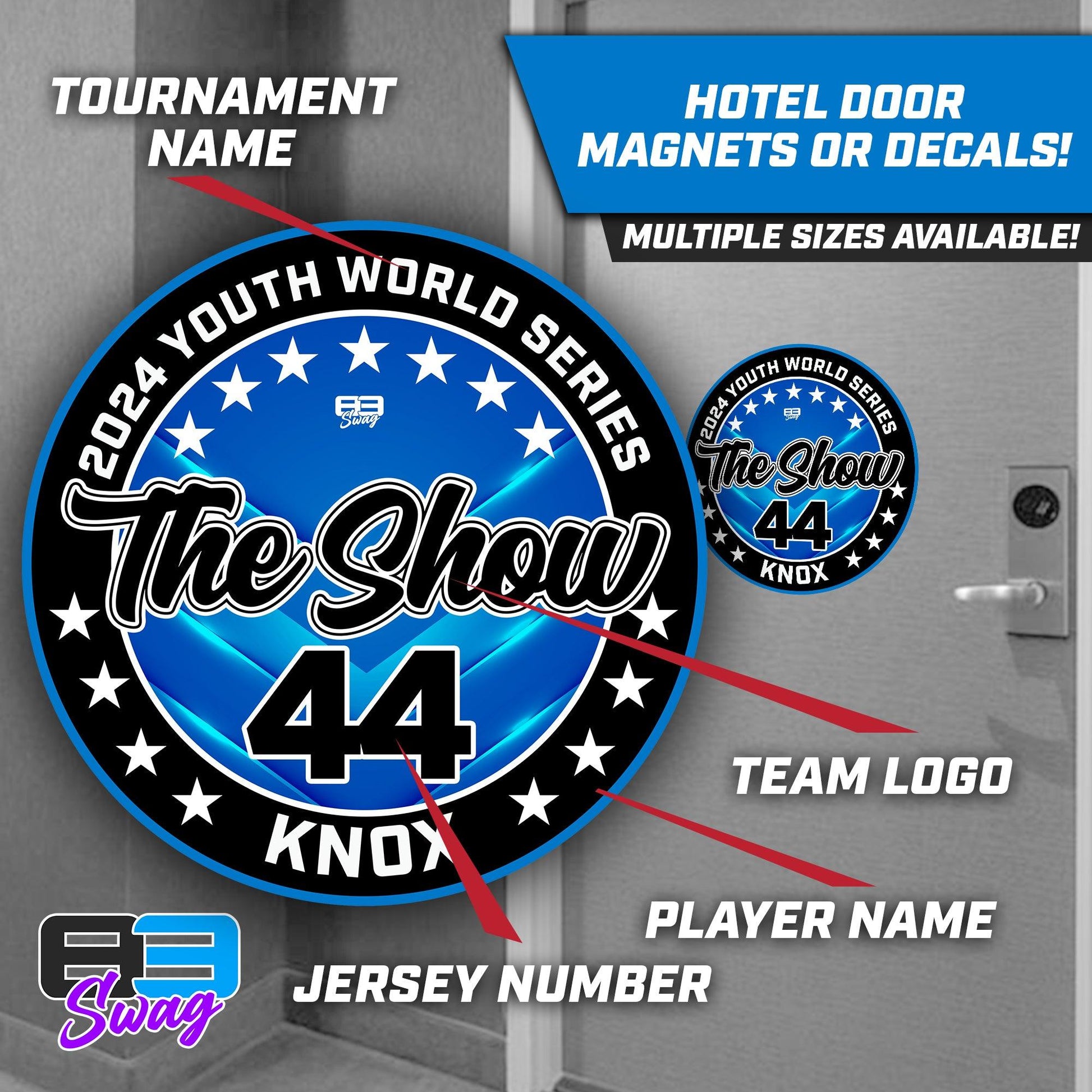 Team Hotel Door Tournament Magnets OR Vinyl Decals! - The Show Baseball - 83Swag