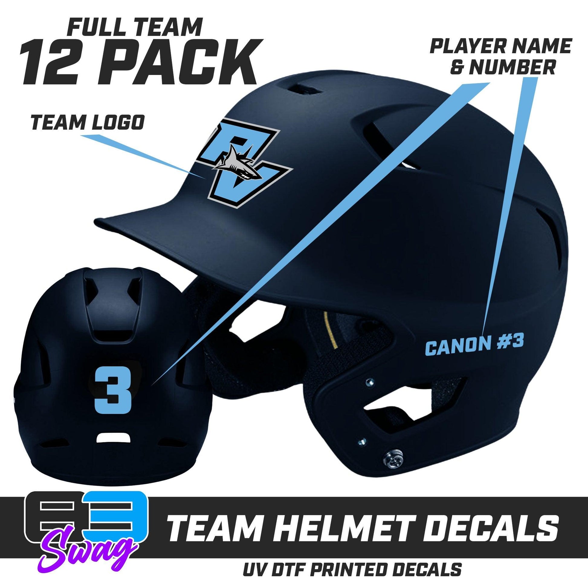 TEAM ORDER ONLY - Helmet Decal Set (12 Pack) - Ponte Vedra Sharks Baseball - 83Swag