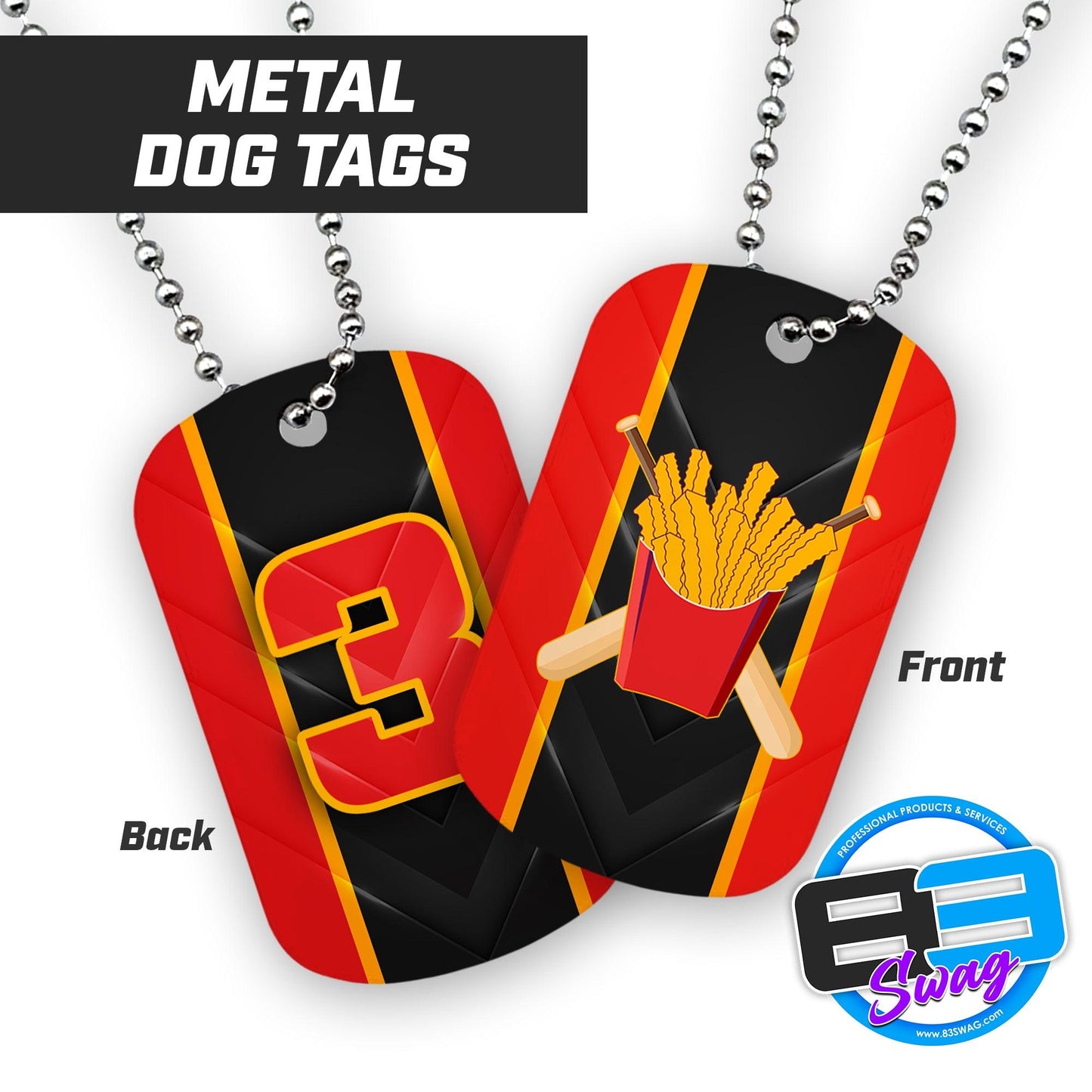 Team Rally Fries Baseball - Double Sided Dog Tags - Includes Chain - 83Swag