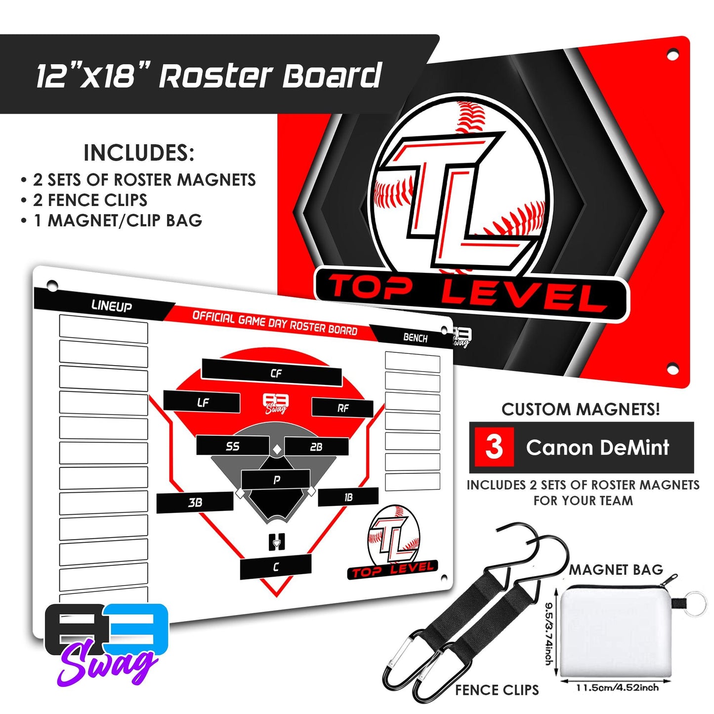 Top Level Baseball - Custom Team Roster Magnetic Board - 83Swag