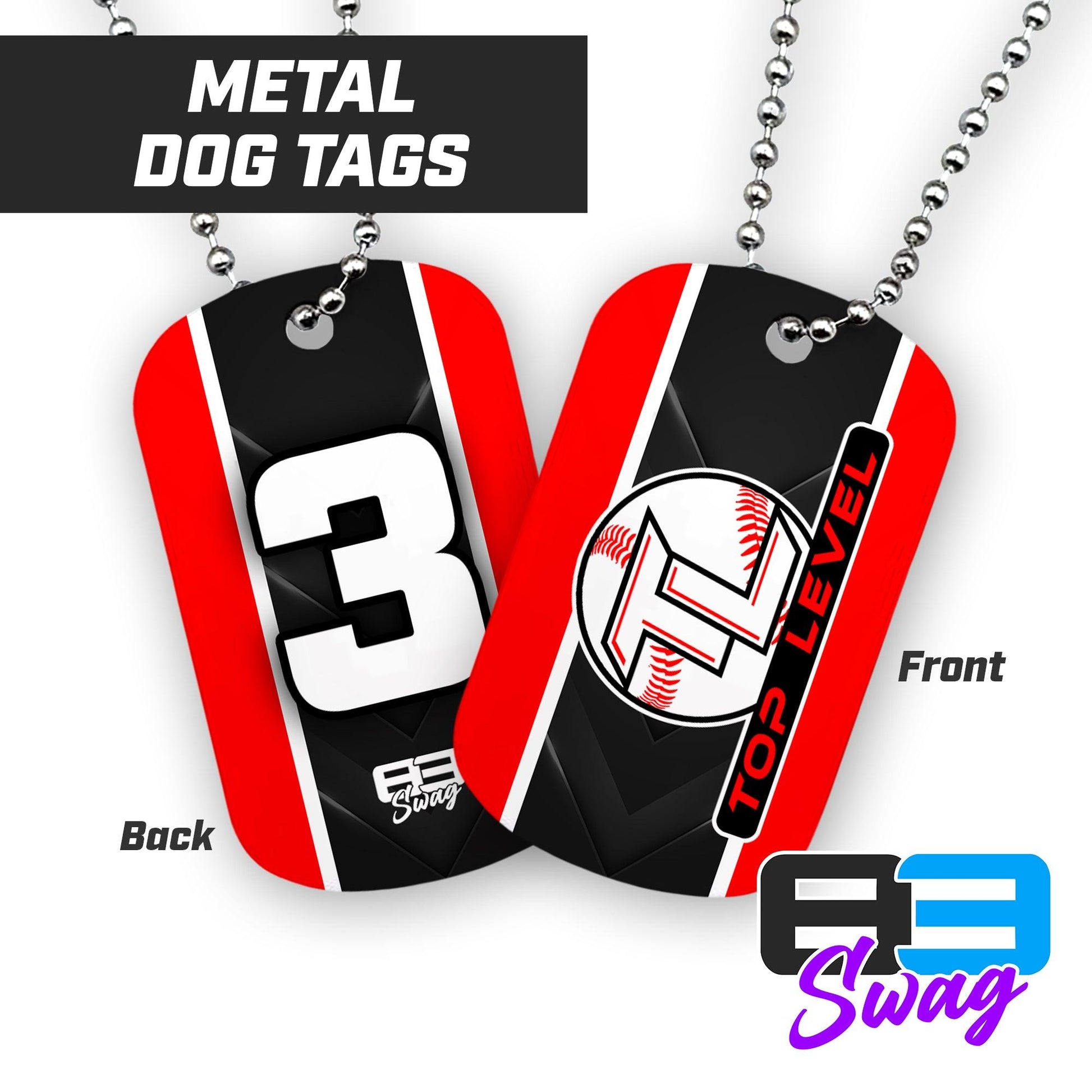 Top Level Baseball - Double Sided Dog Tags - Includes Chain - 83Swag