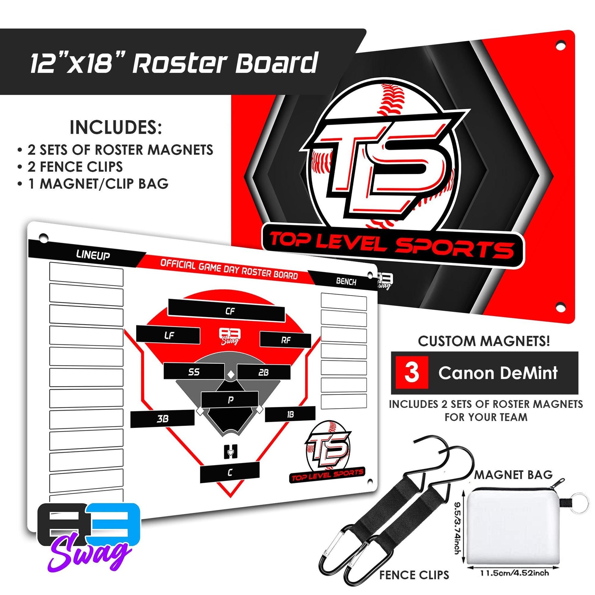TOP LEVEL SPORTS - Custom Team Roster Magnetic Board - 83Swag