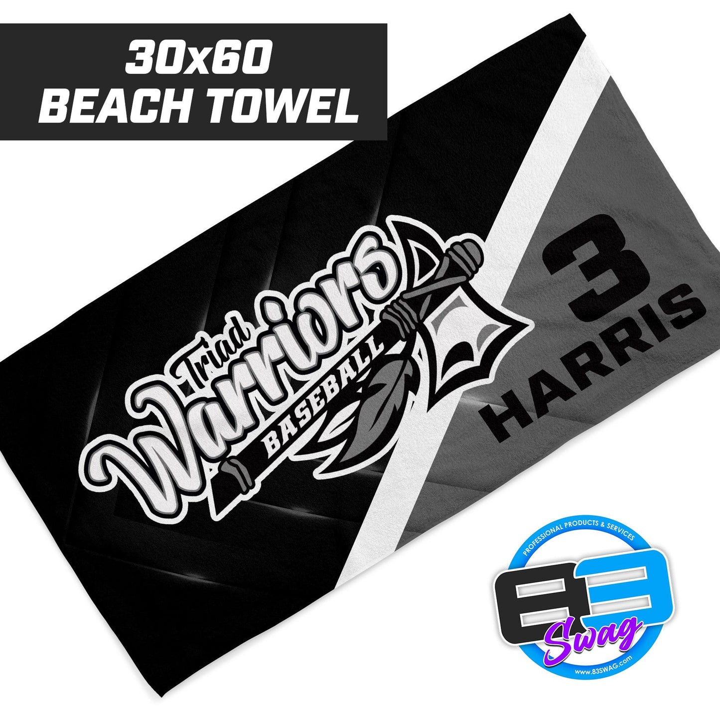 Triad Warriors Baseball - 30"x60" Beach Towel - 83Swag