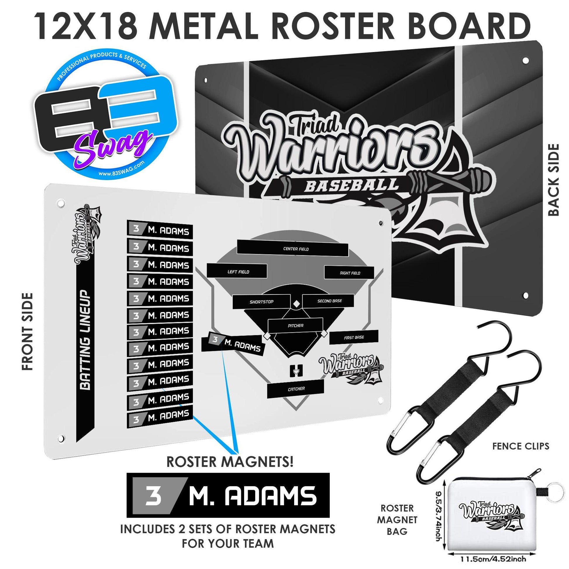 Triad Warriors Baseball - Custom Team Roster Magnetic Board - 83Swag