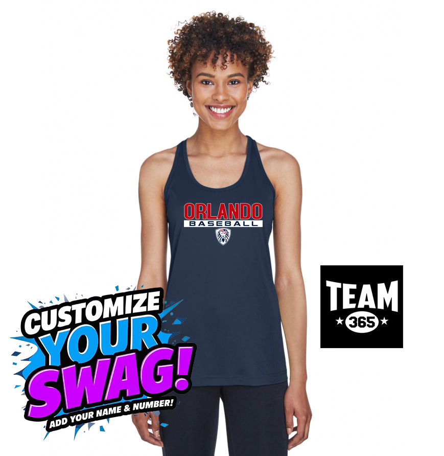 Team 365 TT11WRC Women's Zone Performance Racerback Tank - Orlando Lions Baseball