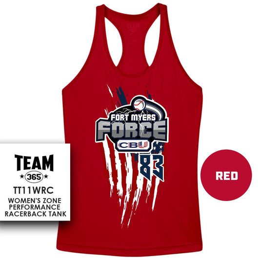 USA THEMED - Performance Women’s Racerback T - MULTIPLE COLORS AVAILABLE - CBU Fort Myers Force - 83Swag