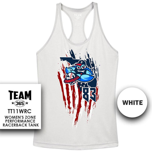 USA THEMED - Performance Women’s Racerback T - MULTIPLE COLORS AVAILABLE - FCA BlueClaws - 83Swag