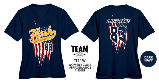 USA THEMED - WOMEN'S Performance T-Shirt - Front & Back Print - Flash Baseball - 83Swag
