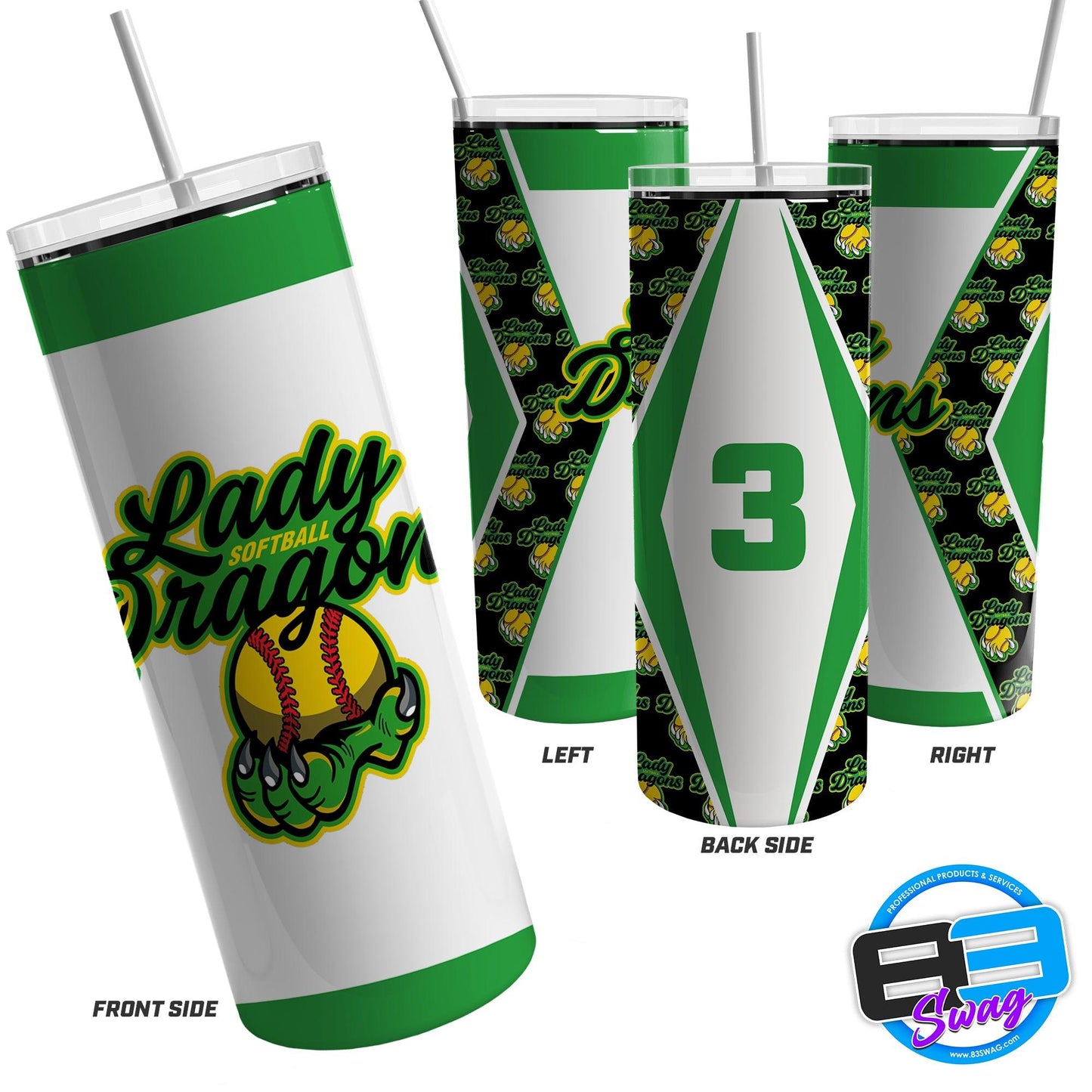 20oz Skinny Tumbler - Lady Dragons WHITE - 83Swag